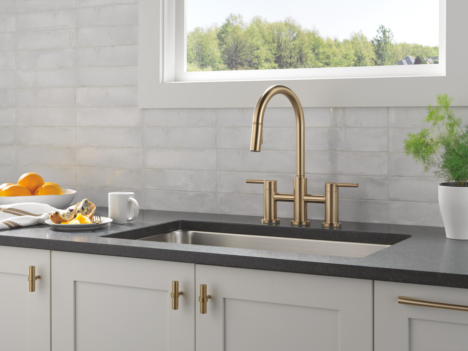 Llave para cocina tipo puente extensible con dos manijas, imagen 7