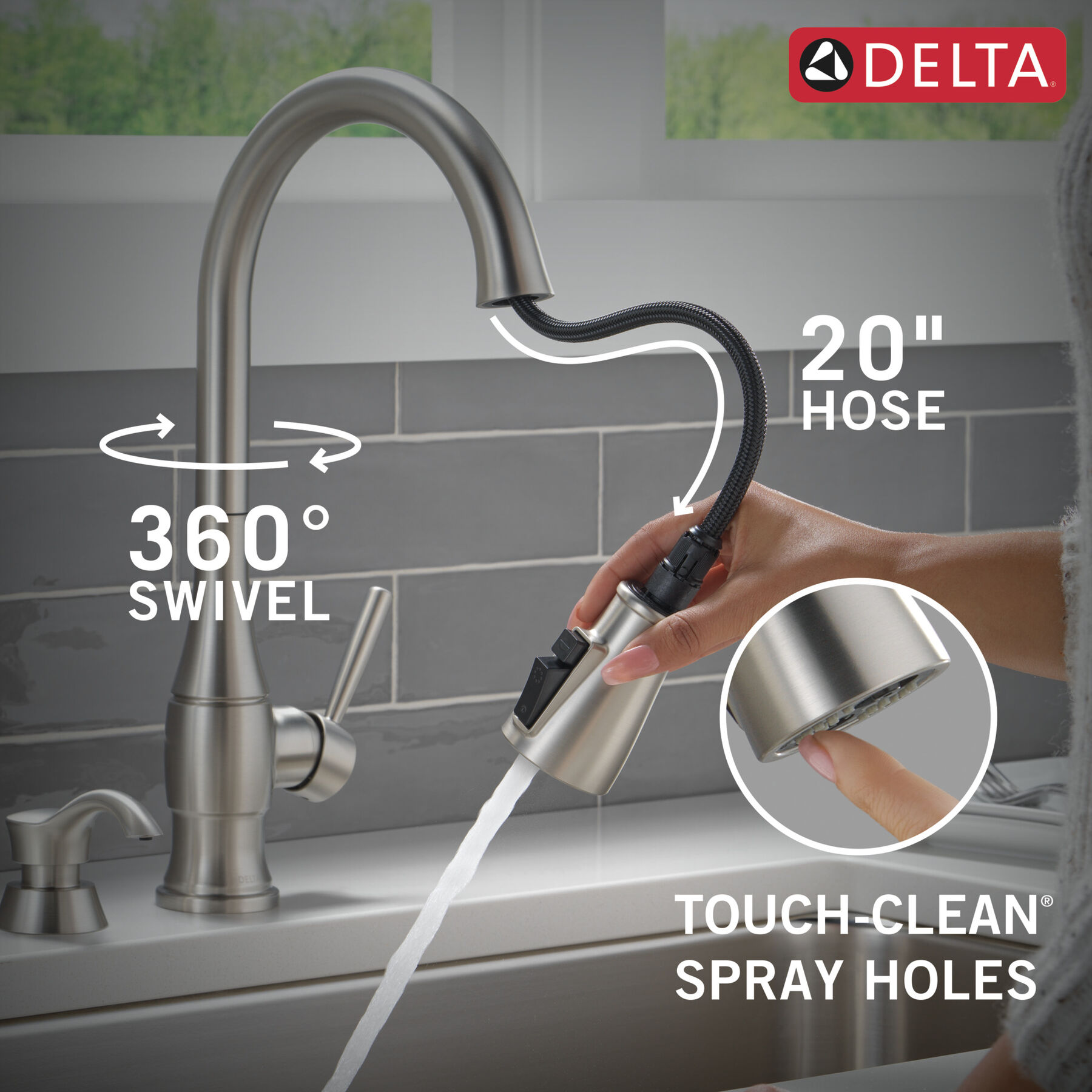 Llave para cocina monomando extensible con dispensador de jabón y tecnología ShieldSpray, imagen 6