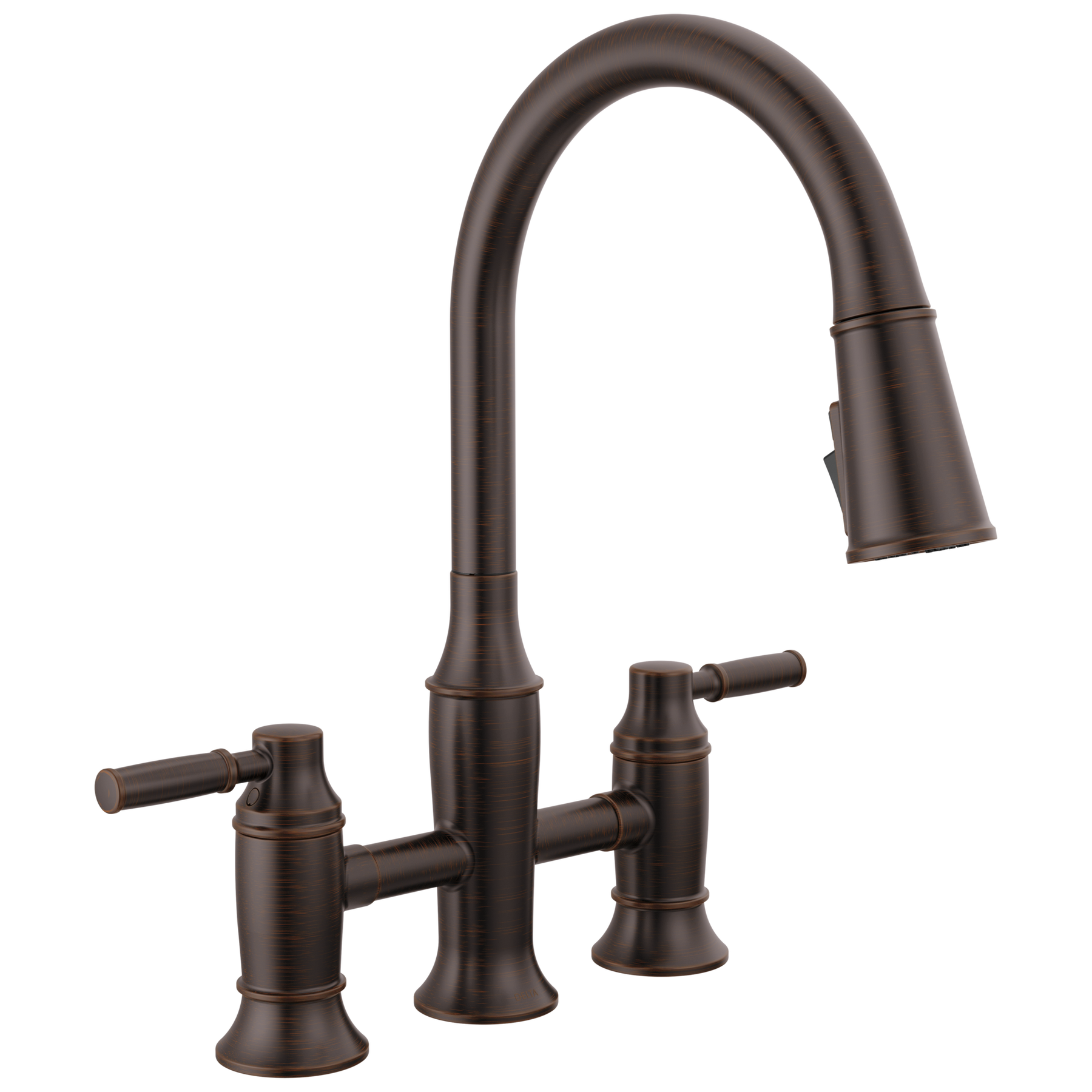 Llave para cocina tipo puente extensible con dos manijas
