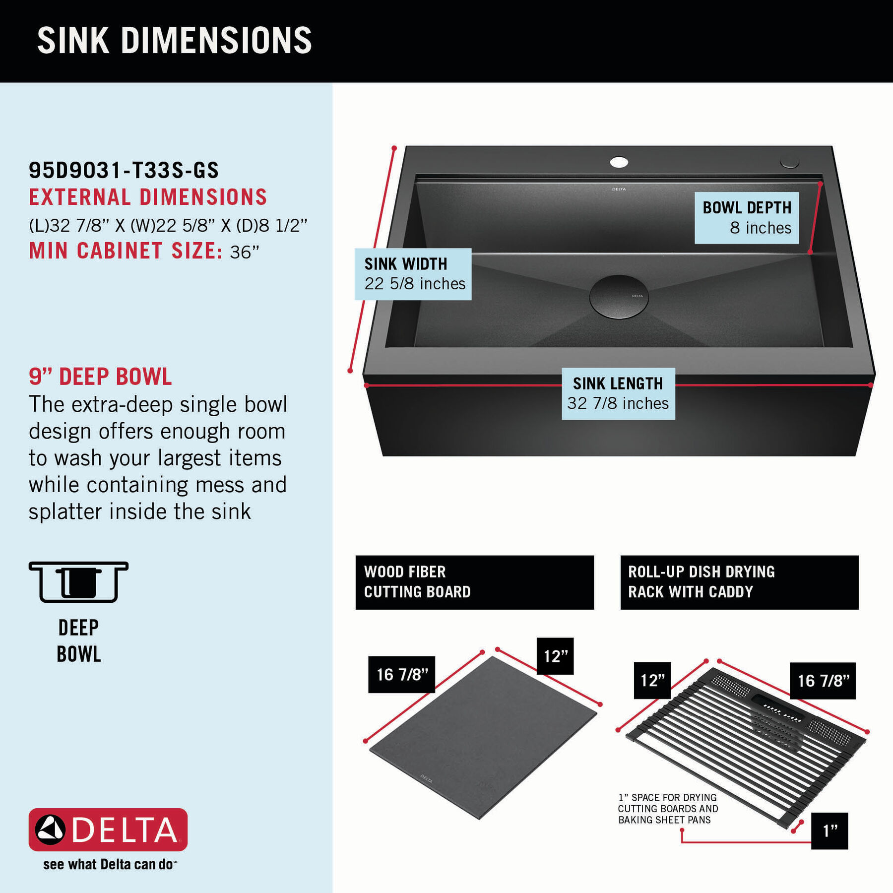 Lavabo de cocina tipo estación de trabajo para reacondicionamiento estilo campestre/borde delantero con un receptáculo calibre 16 de 33", con reborde WorkFlow™ y accesorios para instalación de montaje superior encastrado, imagen 8