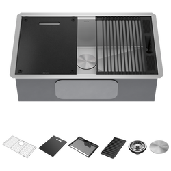 30” Workstation Kitchen Sink Undermount 16 Gauge Stainless Steel Single Bowl with WorkFlow™ Ledge and Accessories