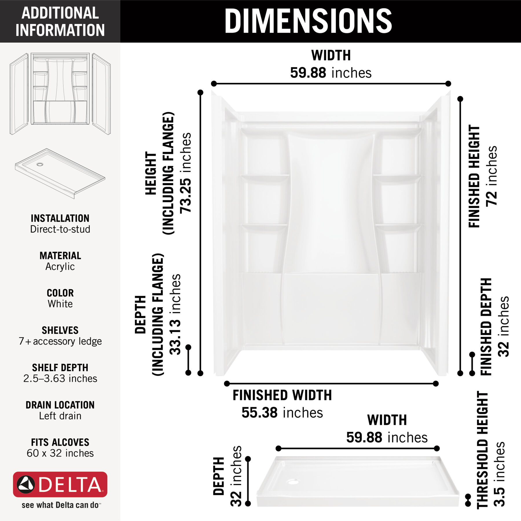 60x32 Alcove Shower Bundle - Left, image 3