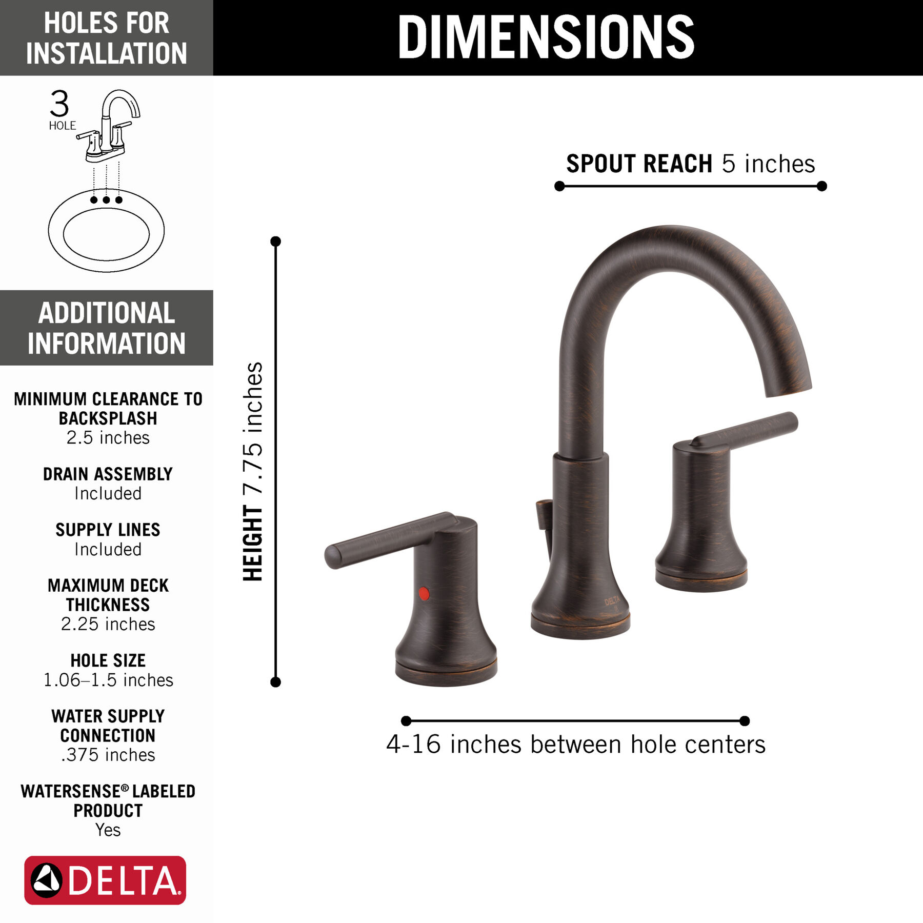 Llave para baño de extensión con dos manijas, imagen 2