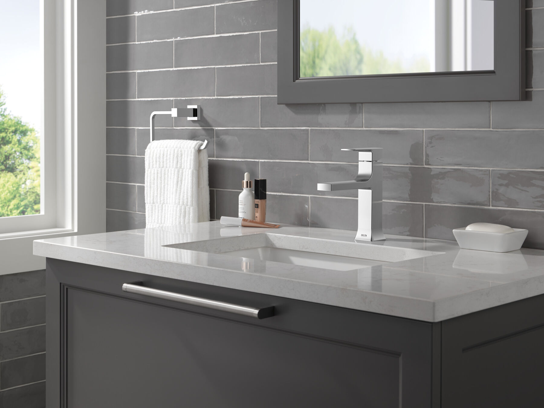 Single Handle Lavatory Faucet with Bathroom Accessories Bundle, image 4