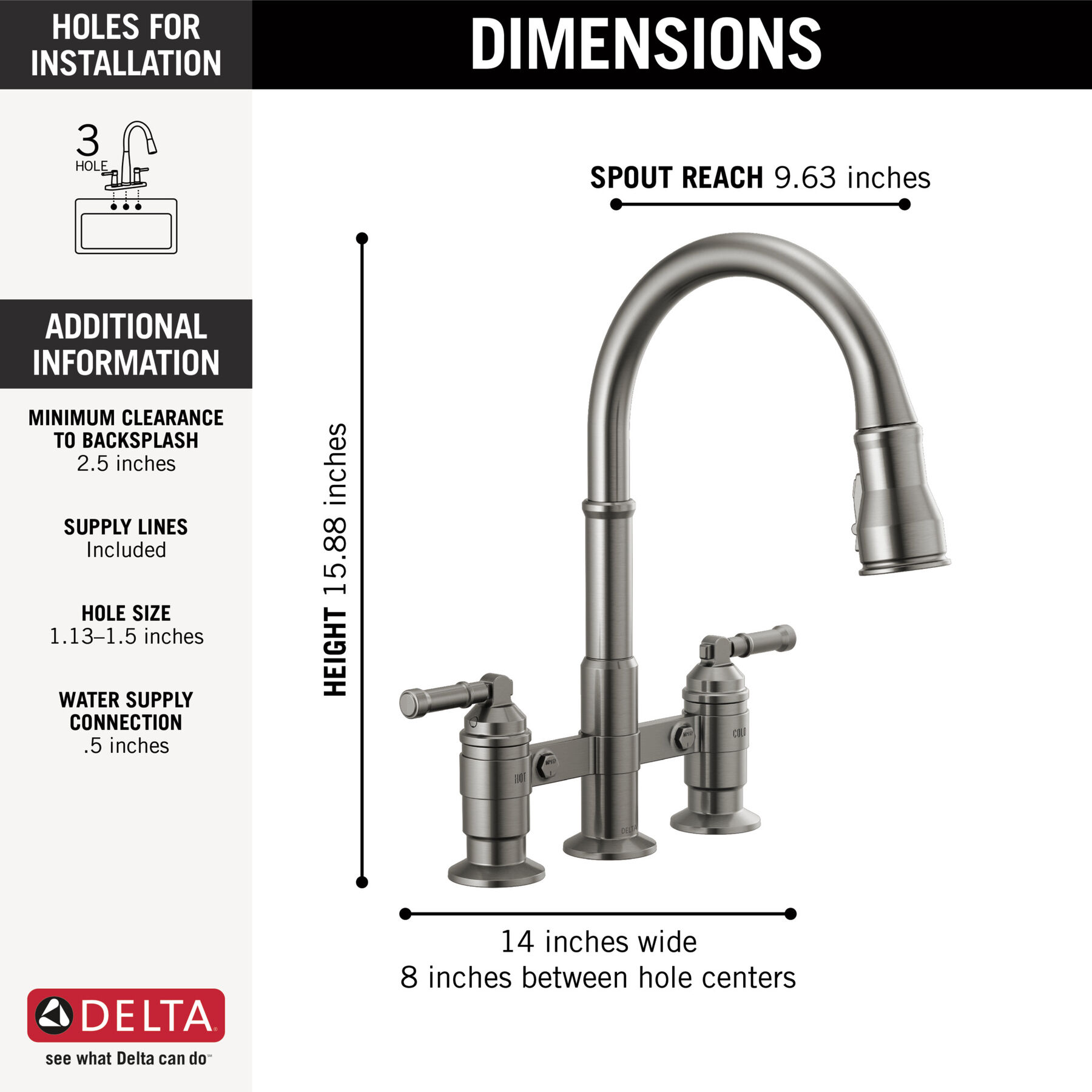 Llave para cocina tipo puente extensible con dos manijas, imagen 1