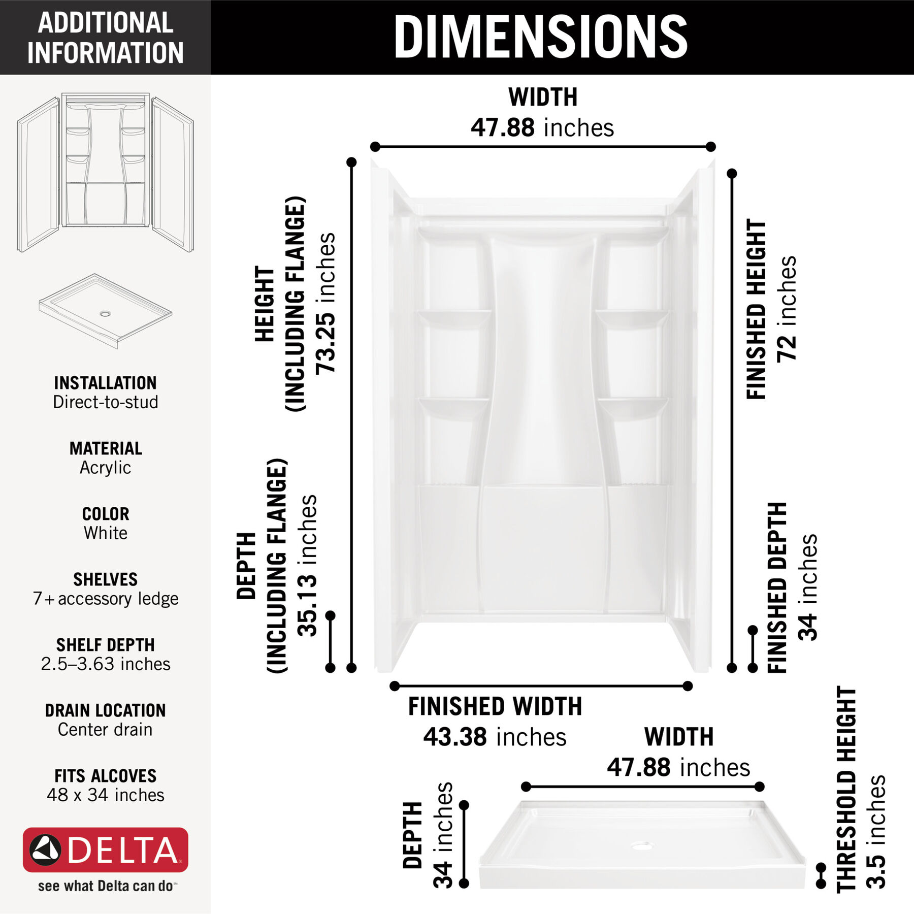 48x34 Alcove Shower Bundle - Center, image 3