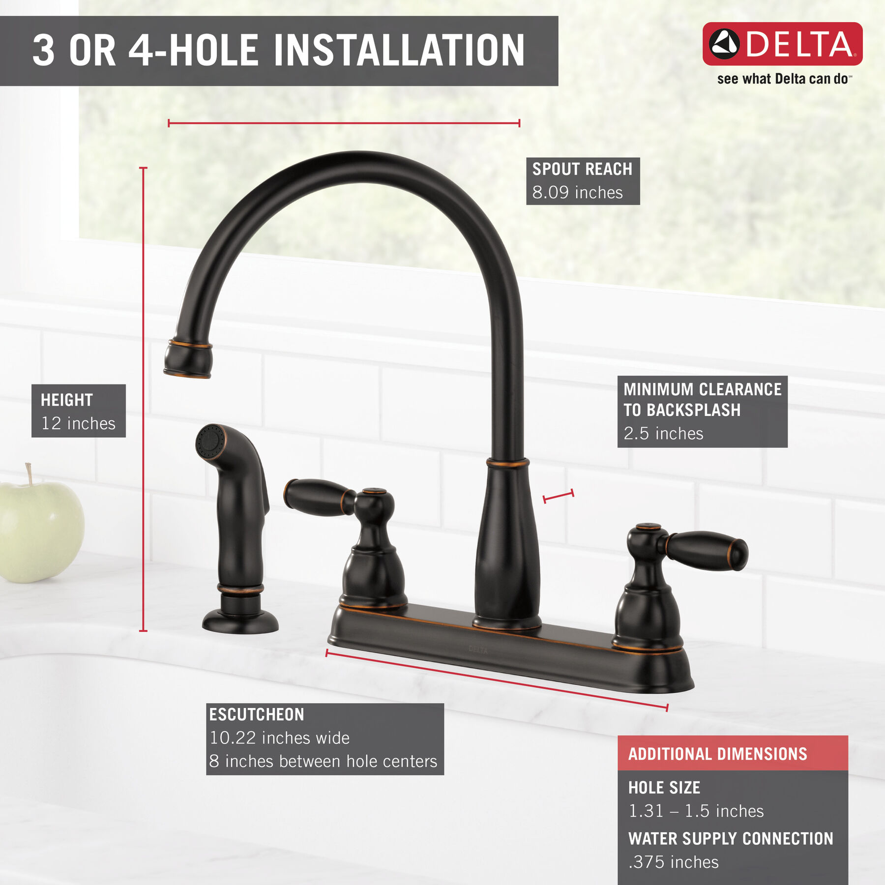 Llave para cocina con dos manijas y rociador, imagen 1