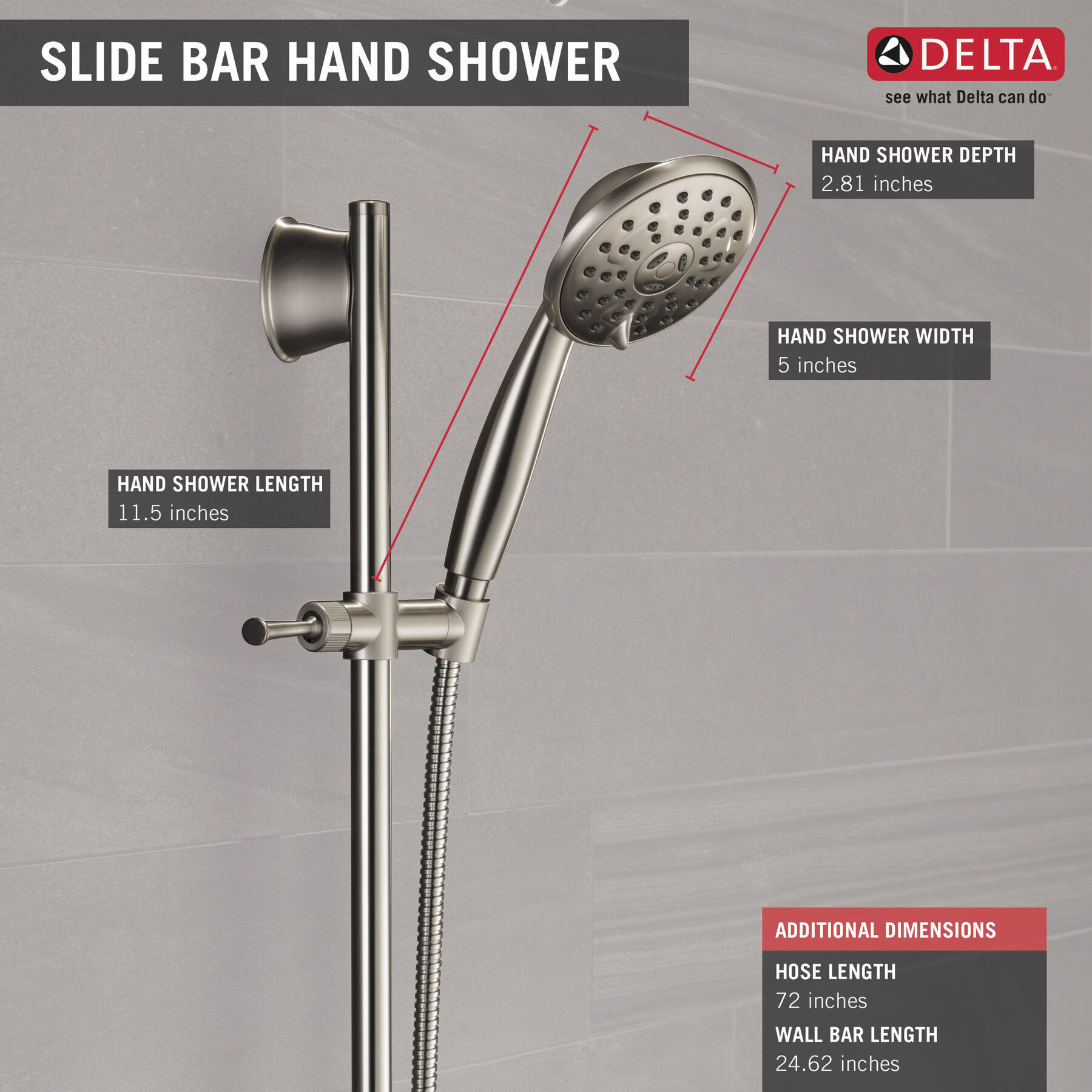 Ducha manual Porter de 3 funciones con barra para pared, imagen 2