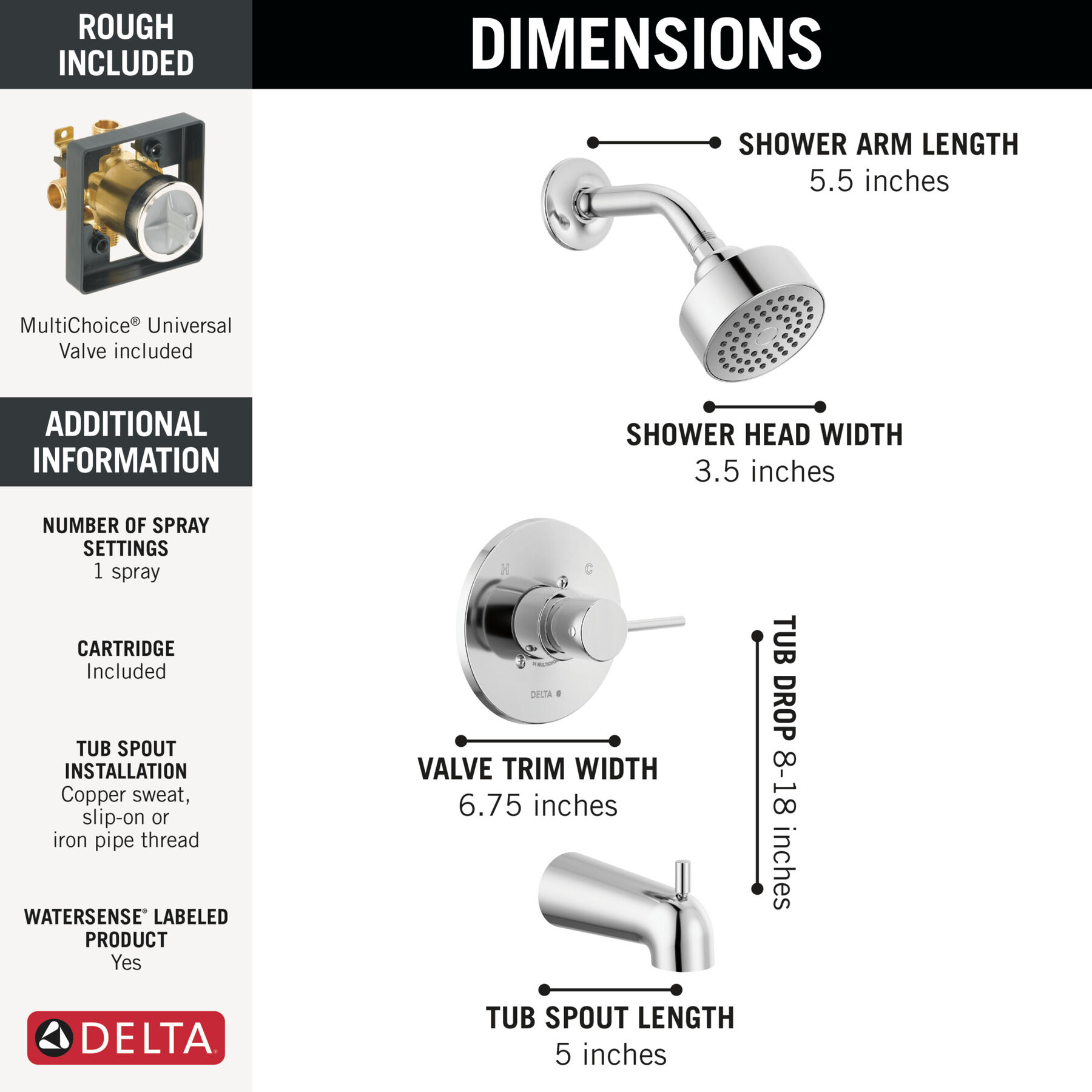 Tub Shower Trim with Rough Bundle - 14 Series, image 1