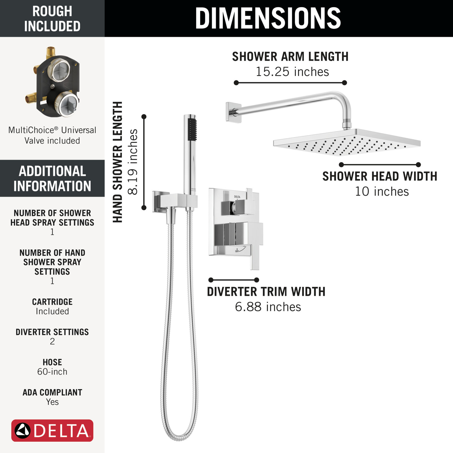 Raincan Shower Rough & Trim w/ HS 1L 14S (Recertified), image 2