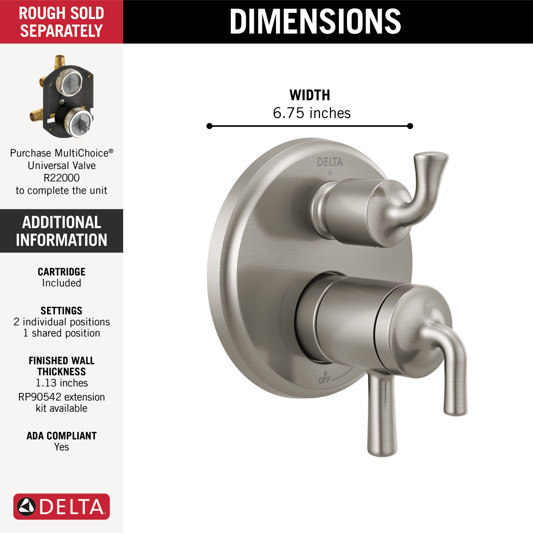 Accesorios para válvula Monitor® serie 17 con 2 manijas y desviador de 3 o 6 funciones, imagen 1