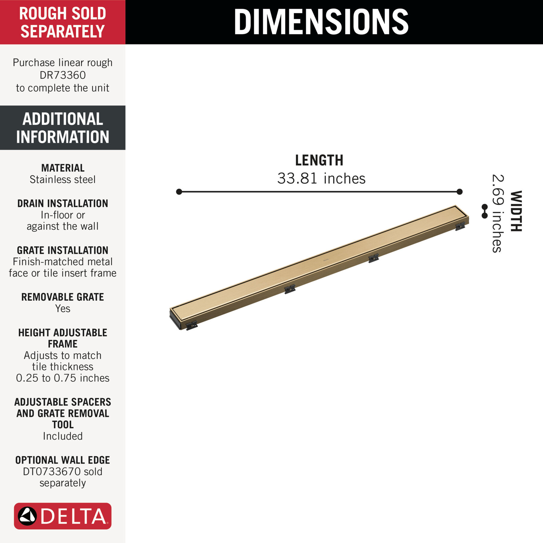 36" Reversible Linear Shower Drain Trim, image 2