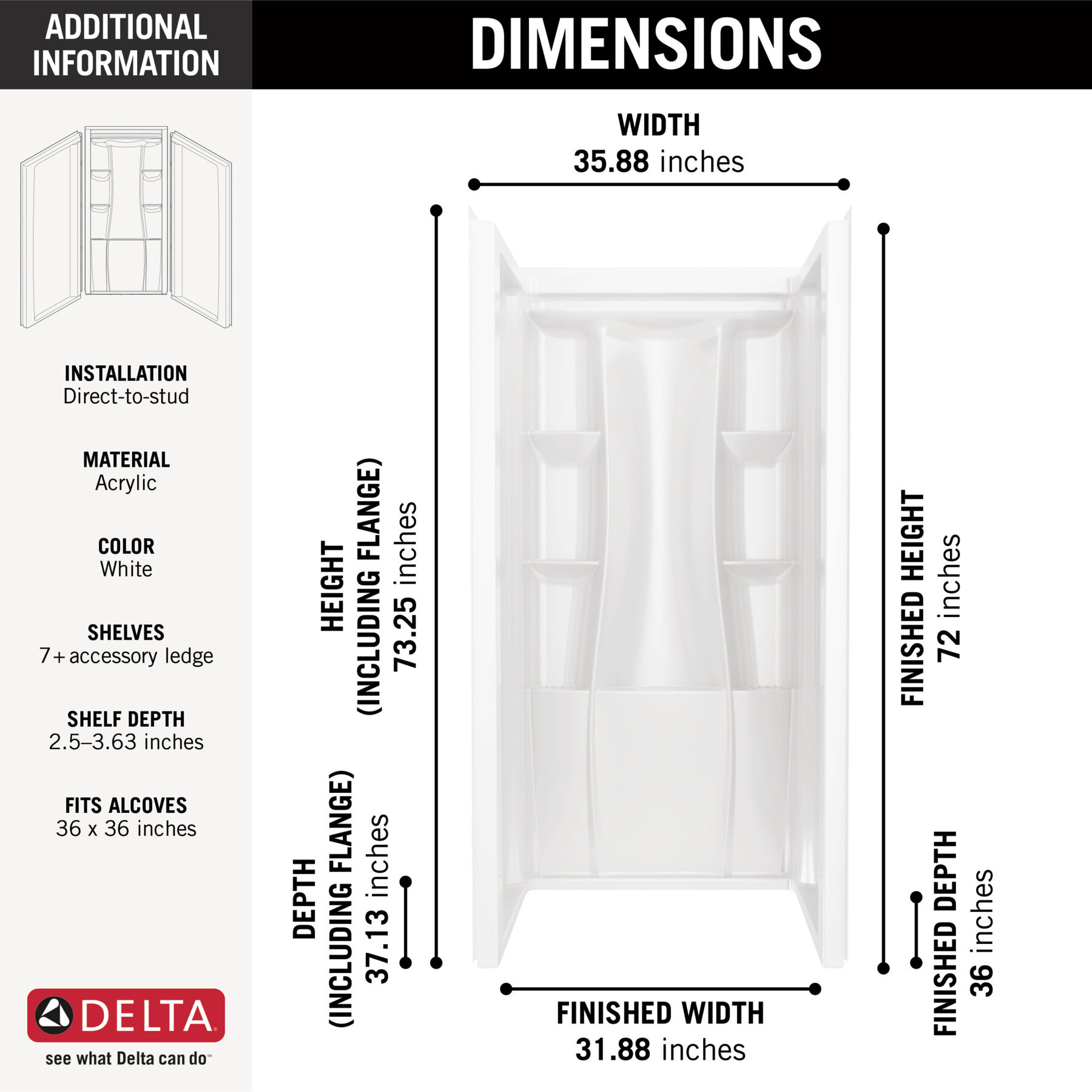 36"x36" Classic 500 Shower Wall, image 10