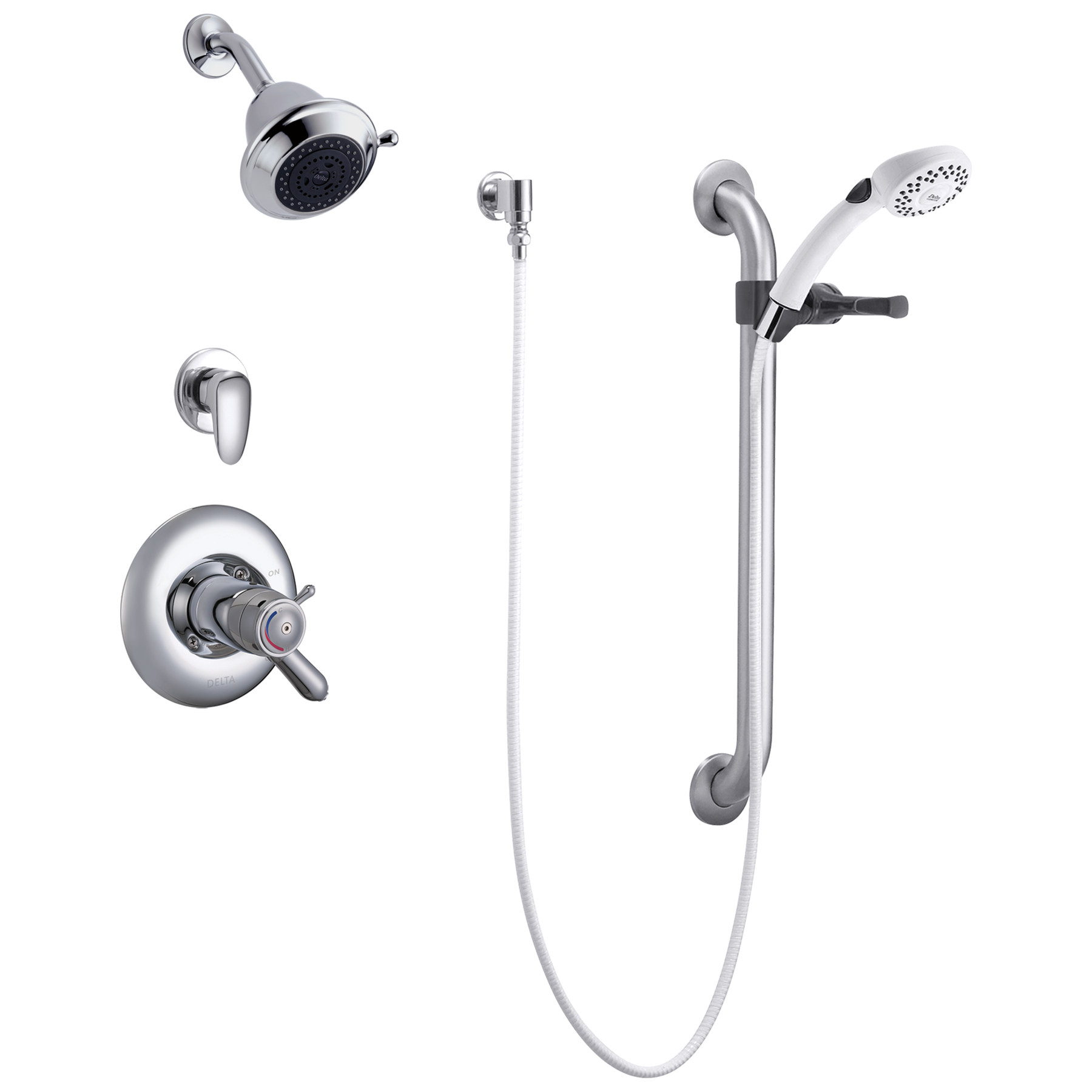 Universal Dual Shower Trim Diverter Hand Shower and Grab Bar