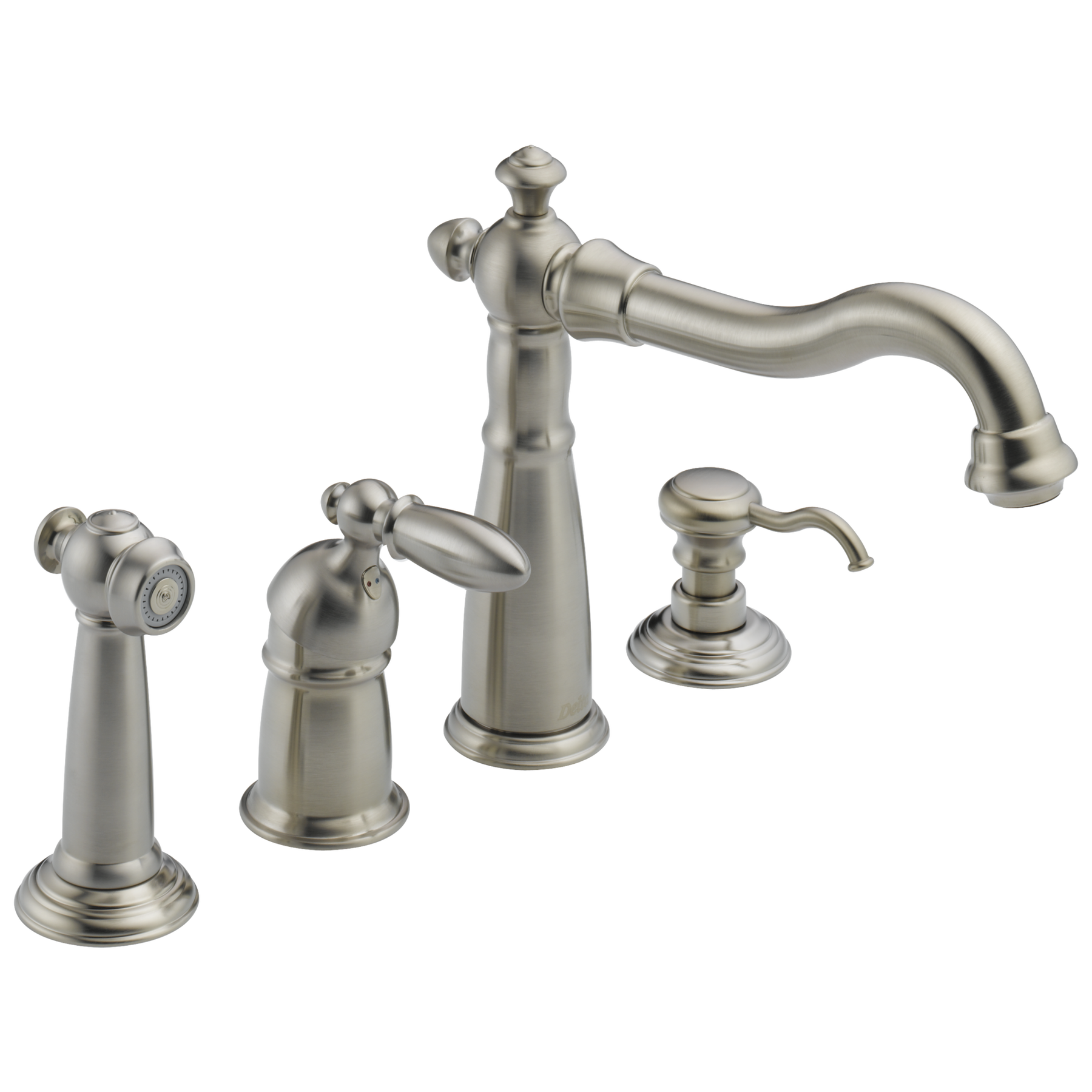 Llave de una manija para cocina con rociador y dispensador de jabón