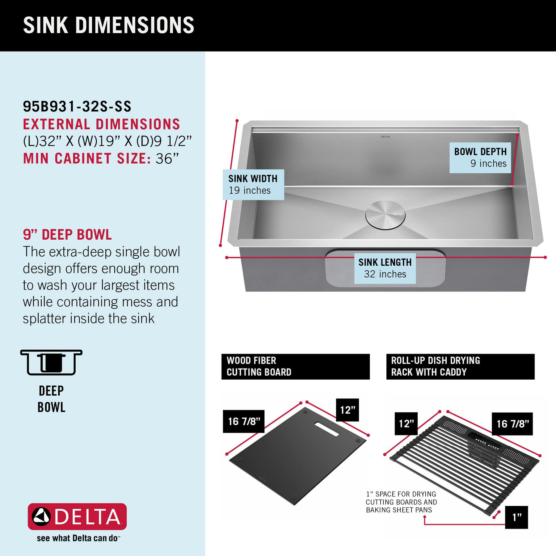32” Workstation Kitchen Sink Undermount 16 Gauge Stainless Steel Single Bowl with WorkFlow™ Ledge and Accessories, image 8