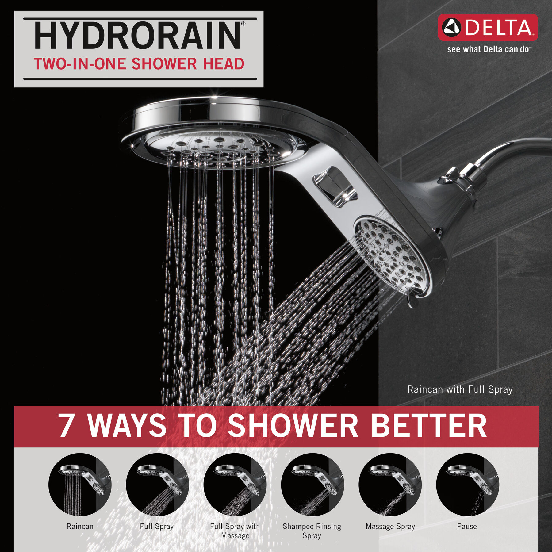 Regadera dos en uno HydroRain® de 5 funciones, imagen 4