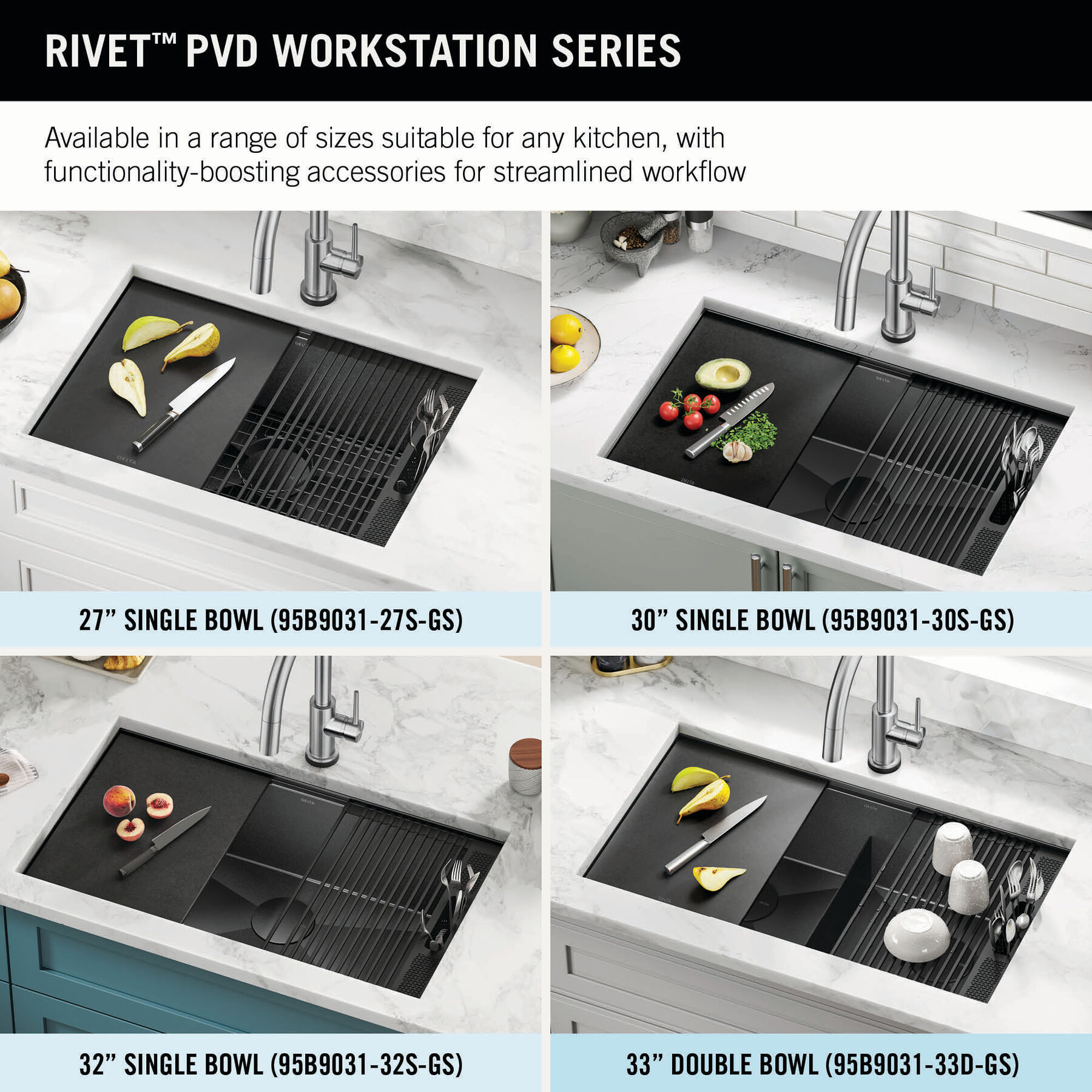 Lavabo de cocina tipo estación de trabajo con dos receptáculos calibre 16 de 33" de montaje bajo encimera, con reborde WorkFlow™ y accesorios, imagen 5