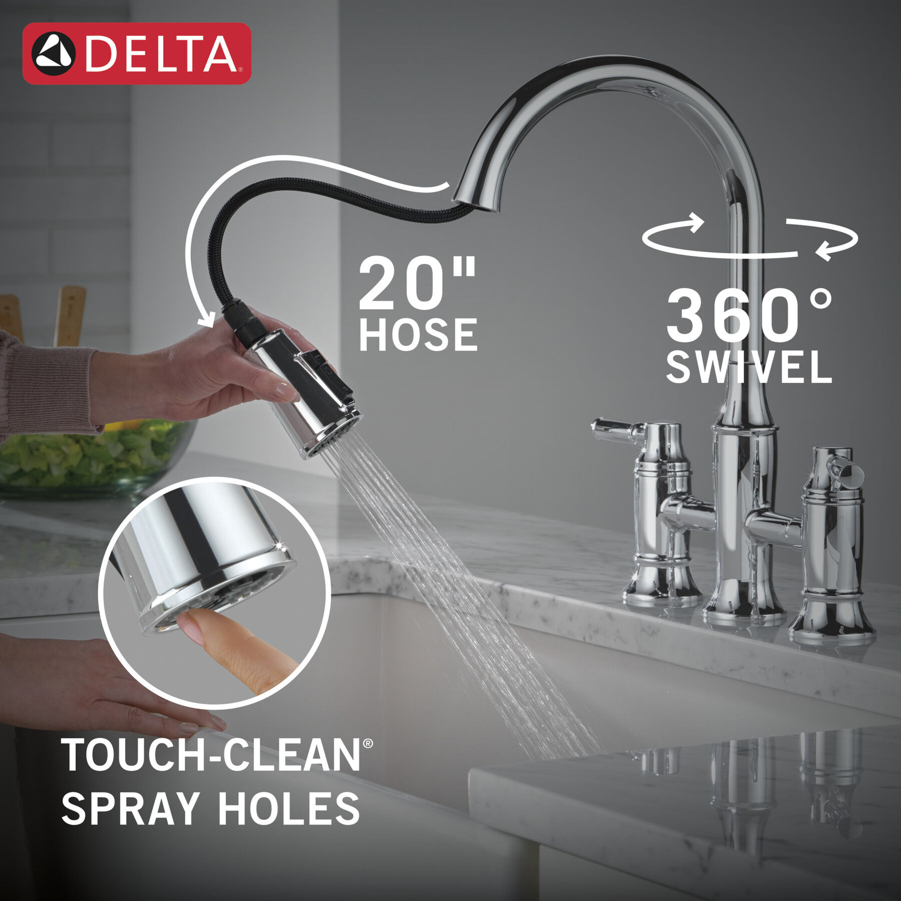 Llave para cocina tipo puente extensible con dos manijas, imagen 6