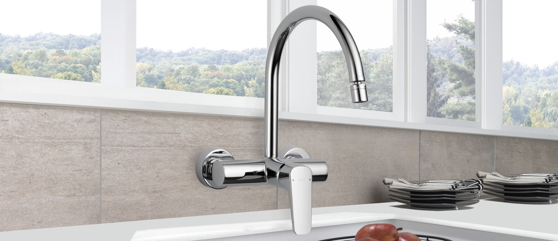 Single Handle On Wall Kitchen Faucet, image 1