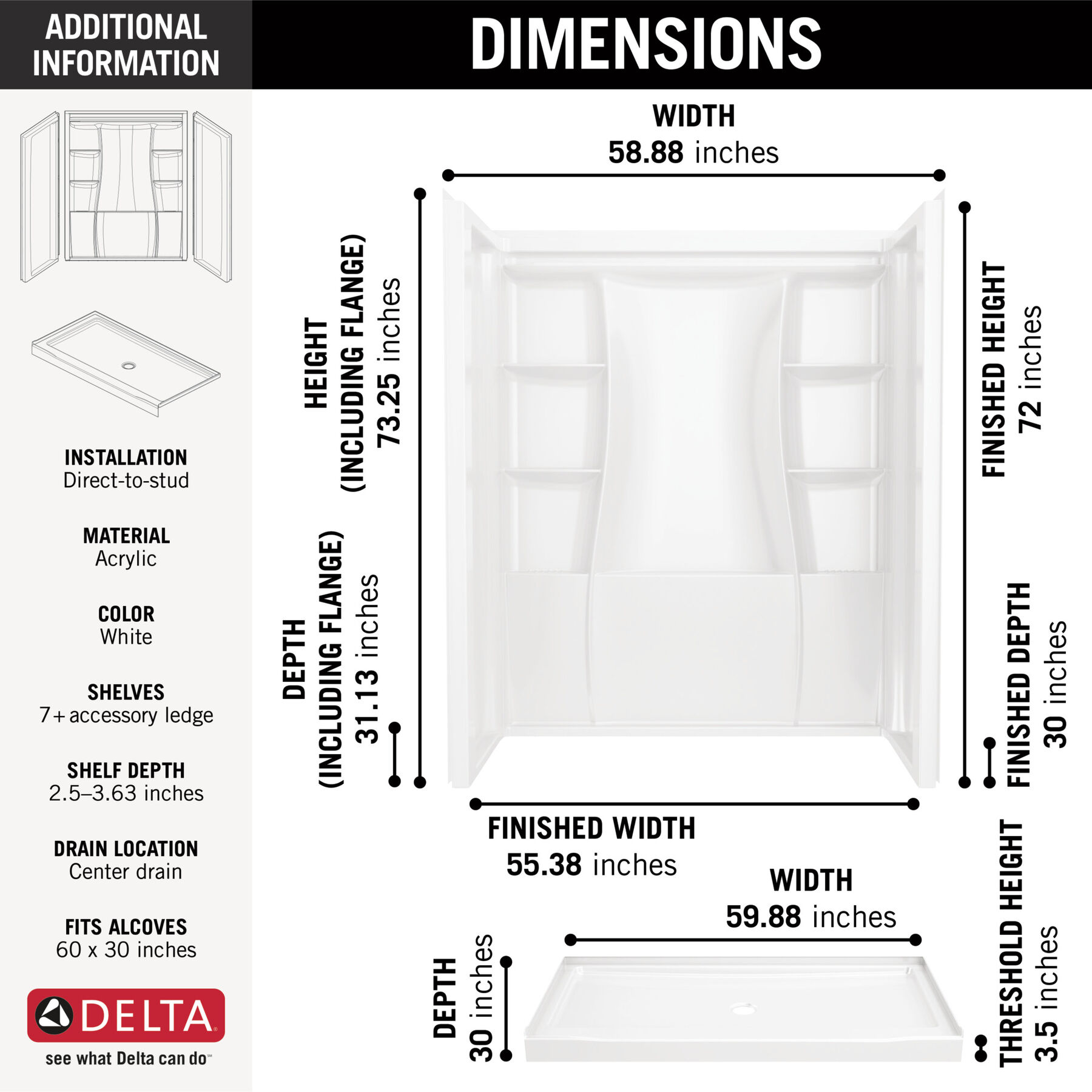60x30 Alcove Shower Bundle - Center, image 3