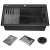 Lavabo de cocina tipo estación de trabajo con un receptáculo de compuesto de granito de 33" de montaje superior encastrado, con reborde WorkFlow™ y accesorios