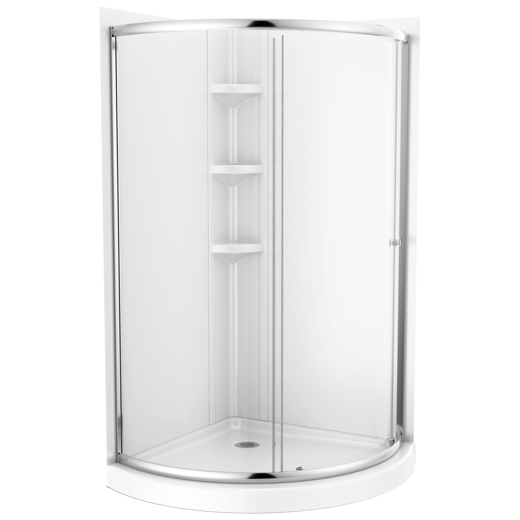 38x38 Corner Shower Bundle with Door - Framed Round with Glue Up Wall Set