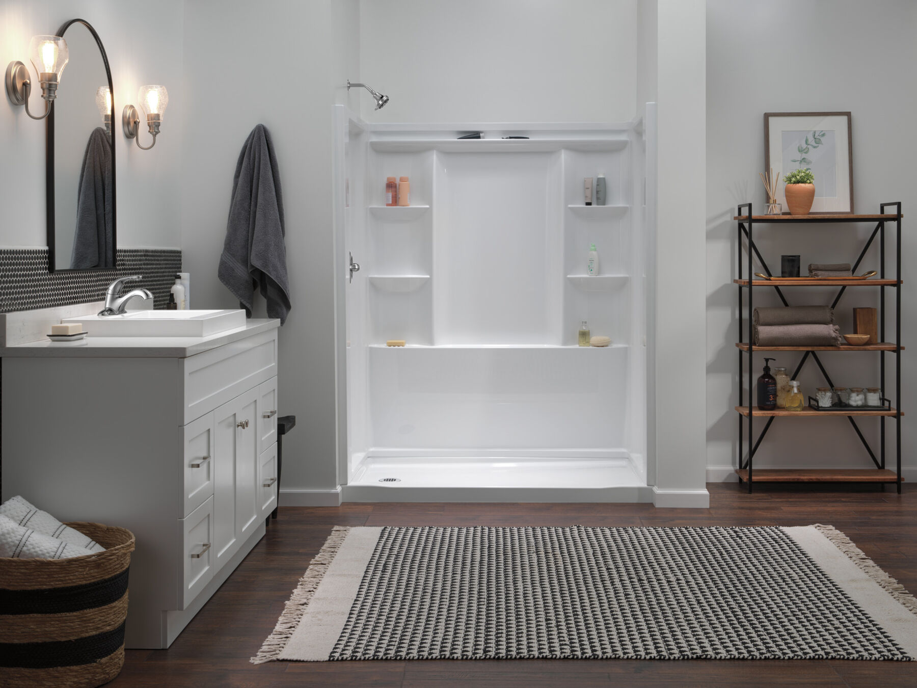 60x32 Alcove Shower Bundle with Trim and Drain - Left Drain, image 1