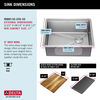 Lavabo de cocina tipo estación de trabajo con un receptáculo de acero inoxidable calibre 16 de 23" de montaje bajo encimera, con reborde WorkFlow™ y accesorios