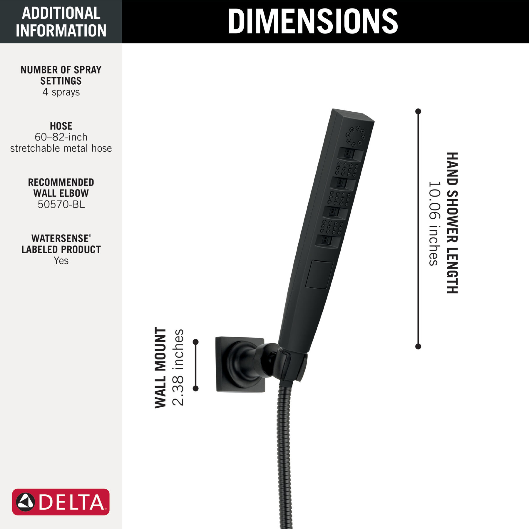 H<sub>2</sub>Okinetic® 4-Setting Wall Mount Hand Shower, image 3