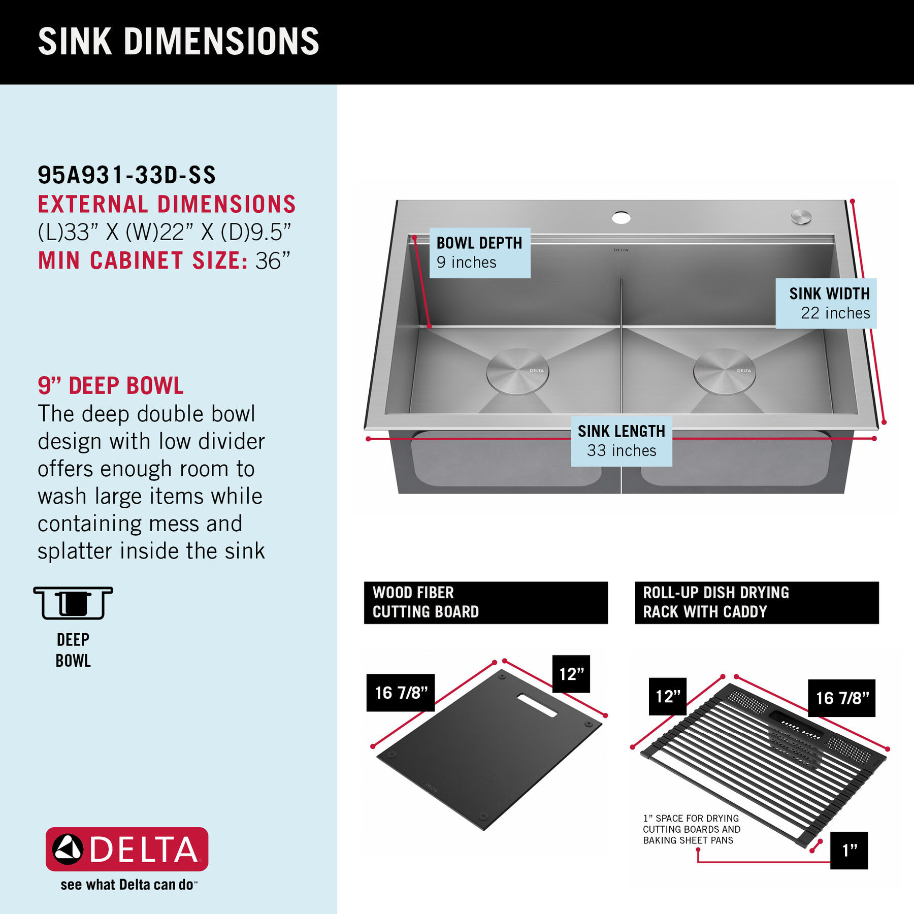 Lavabo de cocina tipo estación de trabajo con dos receptáculos de acero inoxidable 50/50 calibre 16 de 33" de montaje superior encastrado, con reborde WorkFlow™ y accesorios, imagen 6