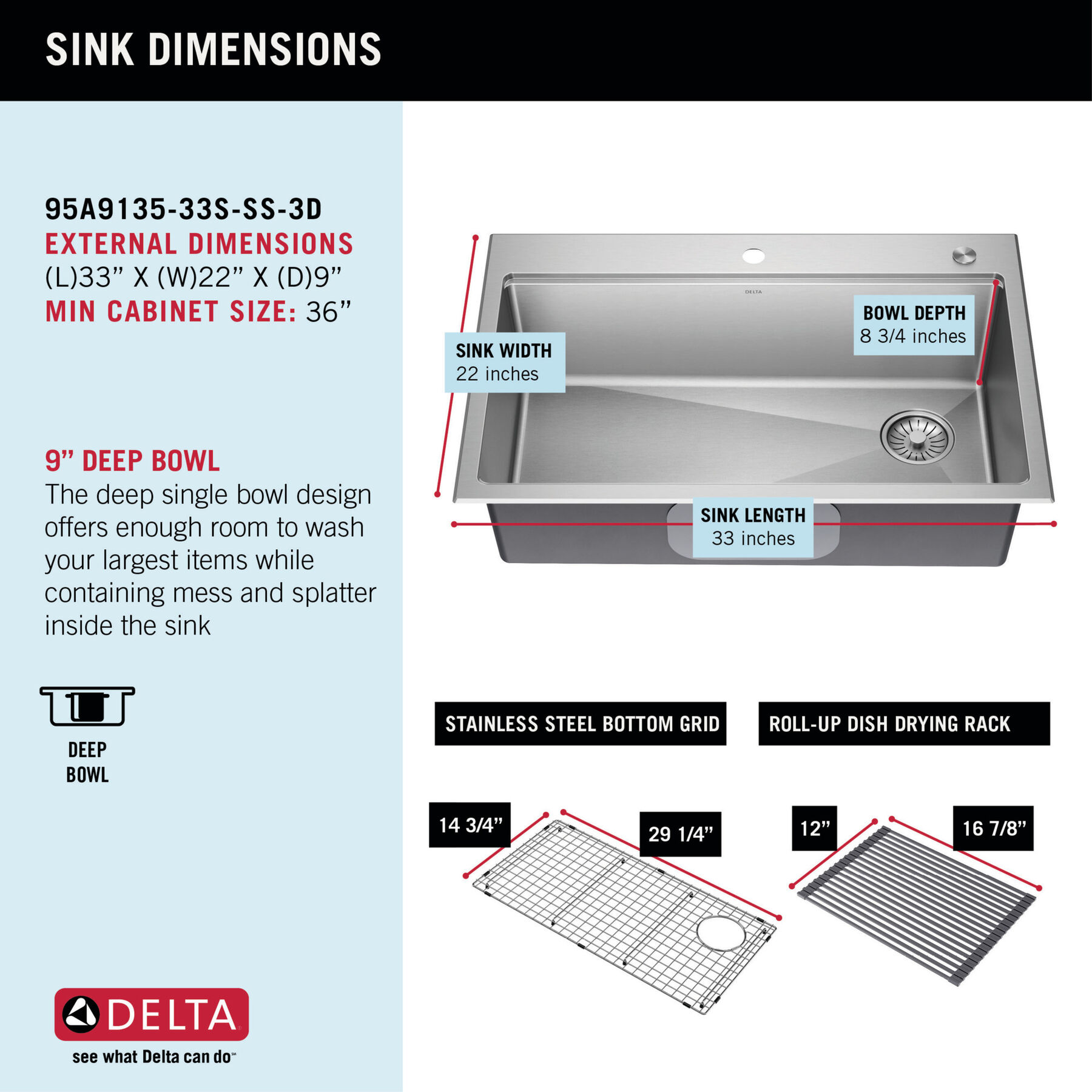 Lavabo de cocina tipo estación de trabajo con un receptáculo de acero inoxidable de 33" de montaje bajo encimera encastrado, con reborde WorkFlow™ y accesorios, imagen 8