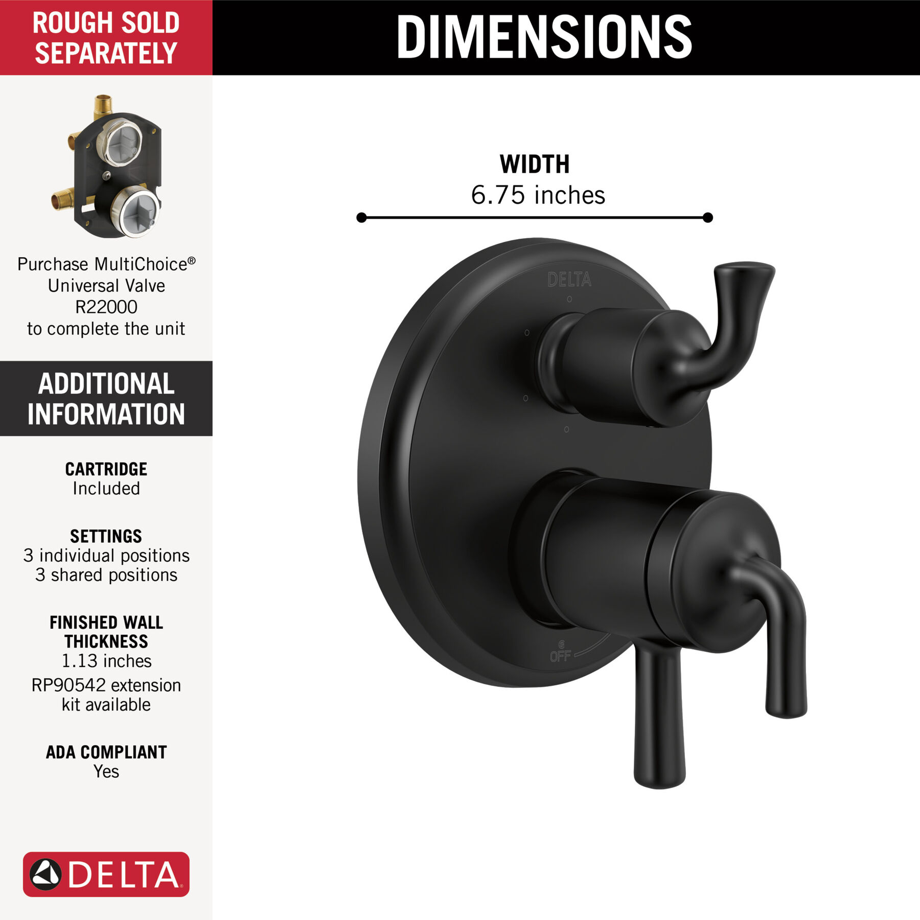 Accesorios para válvula Monitor® serie 17 con 2 manijas y desviador de 3 o 6 funciones, imagen 1