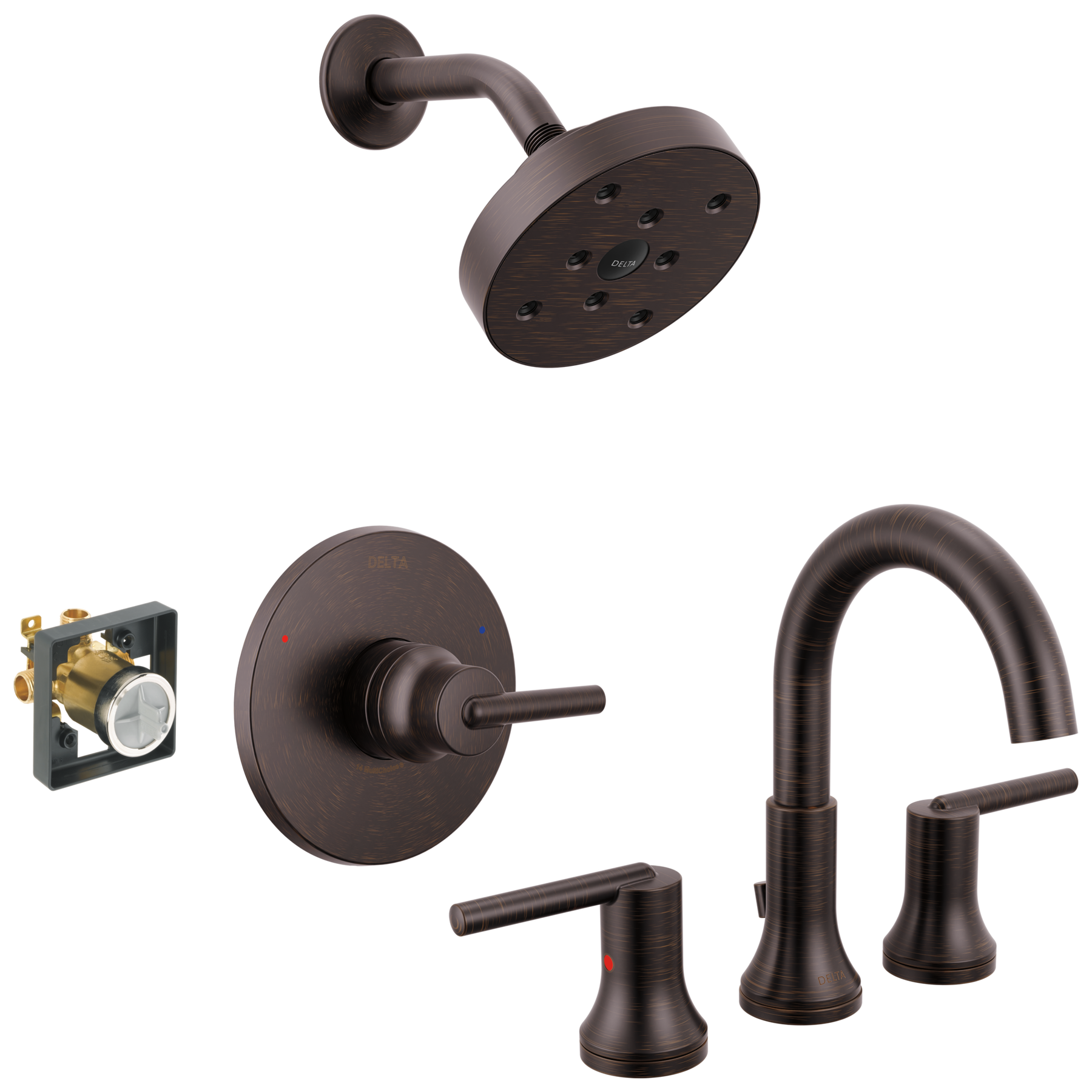 Widespread Lavatory Faucet with Shower Trim and Rough Bundle - 14 Series
