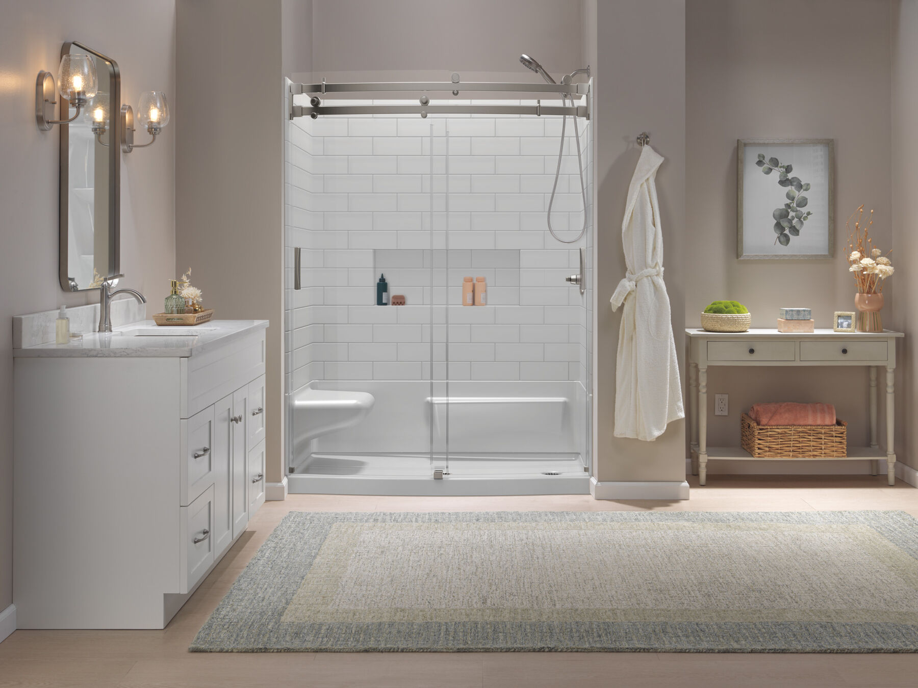 60x32 Alcove Shower Base with Door Bundle - Left Seat Right Drain Curve, image 2