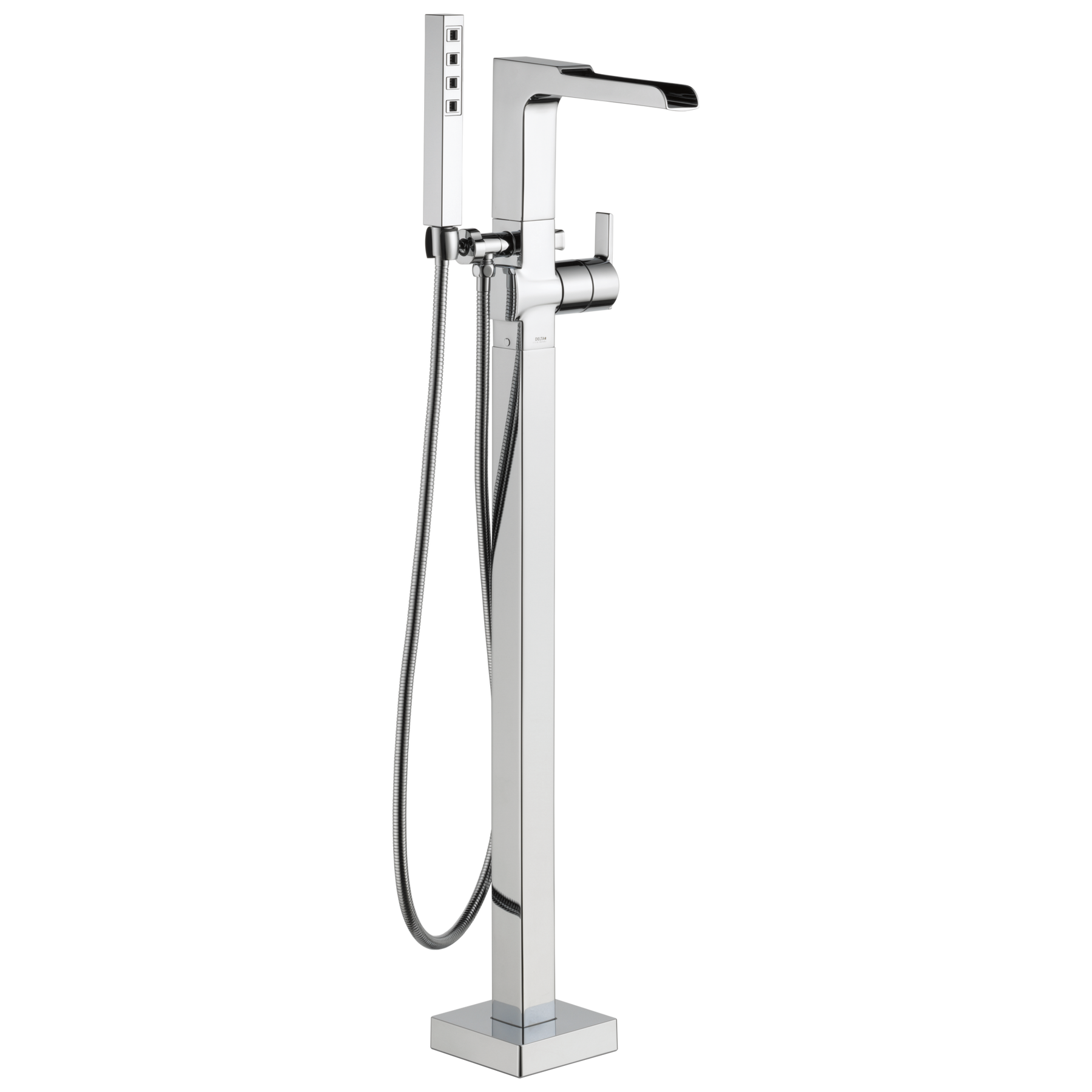 Terminación de llave de llenado para bañera monomando con tubo de salida estilo canaleta para montaje en piso con ducha manual
