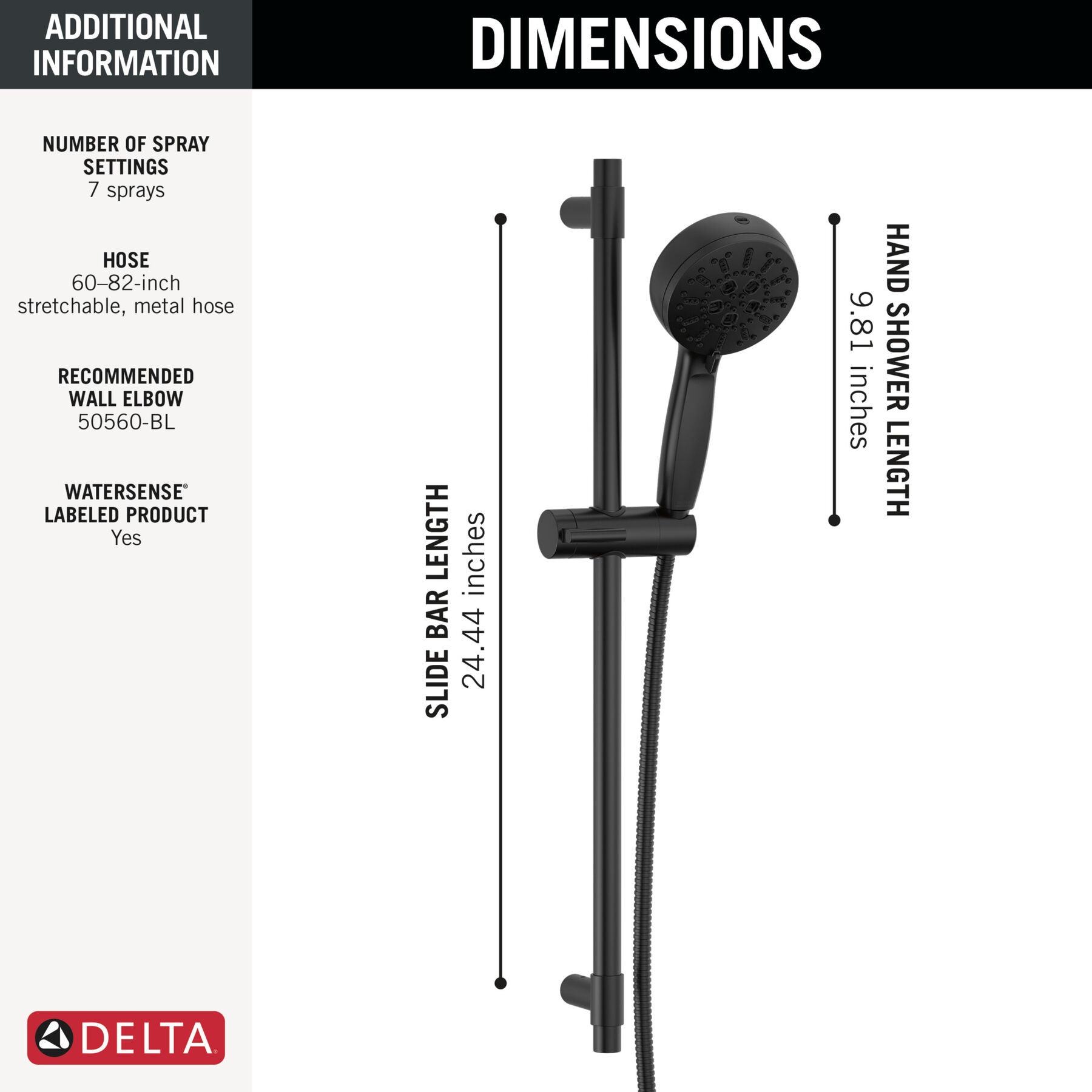 7-Setting Slide Bar Hand Shower with Cleaning Spray (Recertified), image 4