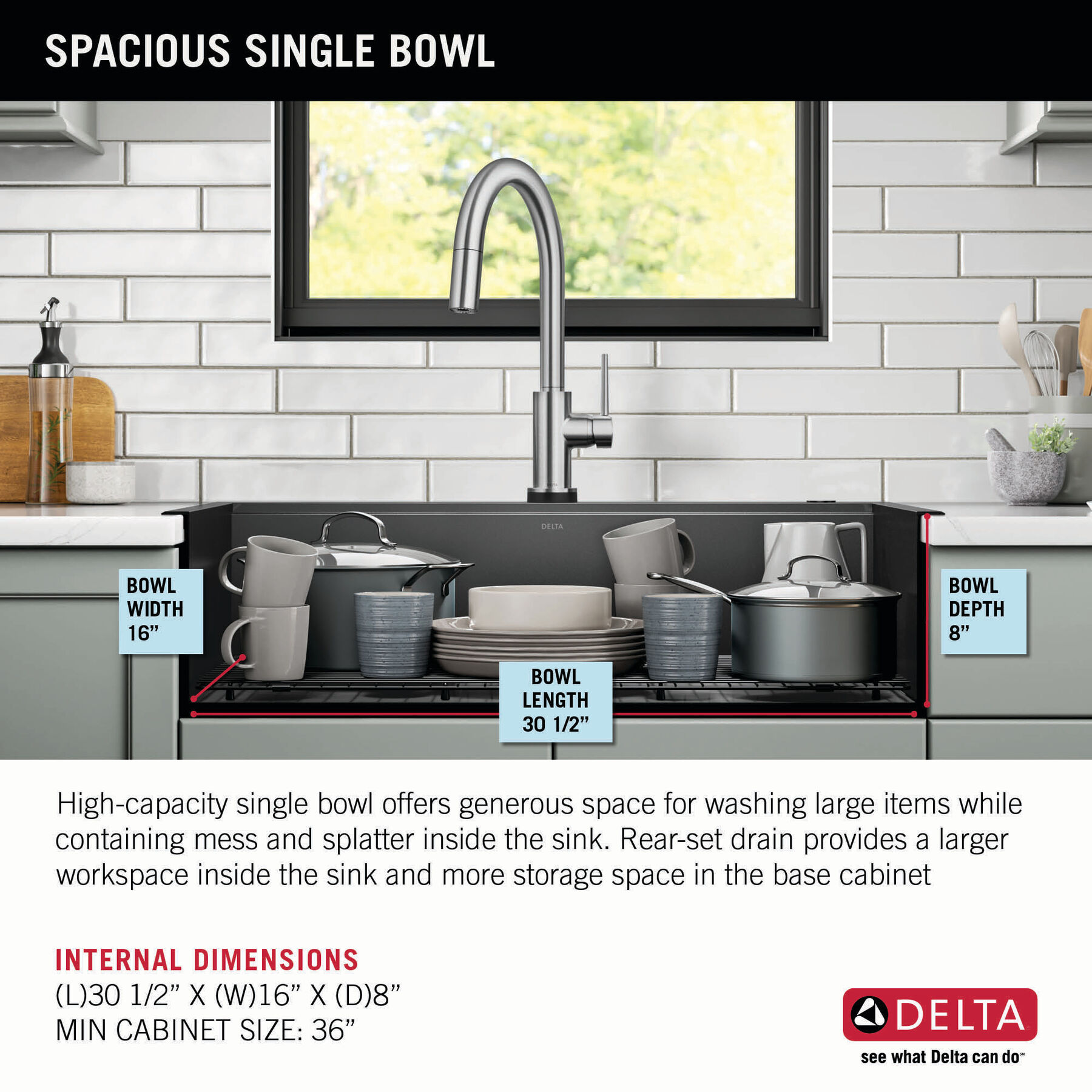 Lavabo de cocina tipo estación de trabajo para reacondicionamiento estilo campestre/borde delantero con un receptáculo calibre 16 de 33", con reborde WorkFlow™ y accesorios para instalación de montaje superior encastrado, imagen 3