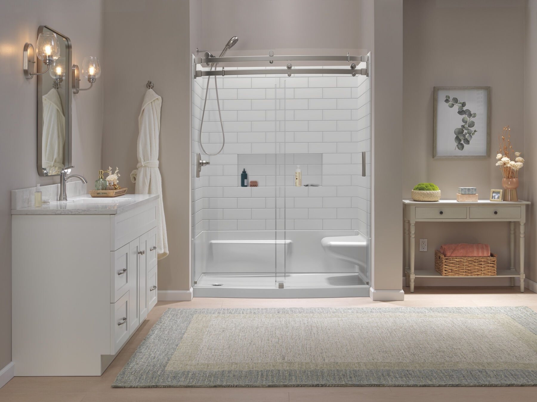 60x32 Alcove Shower Base with Door Bundle - Right Seat Left Drain Curve, image 2