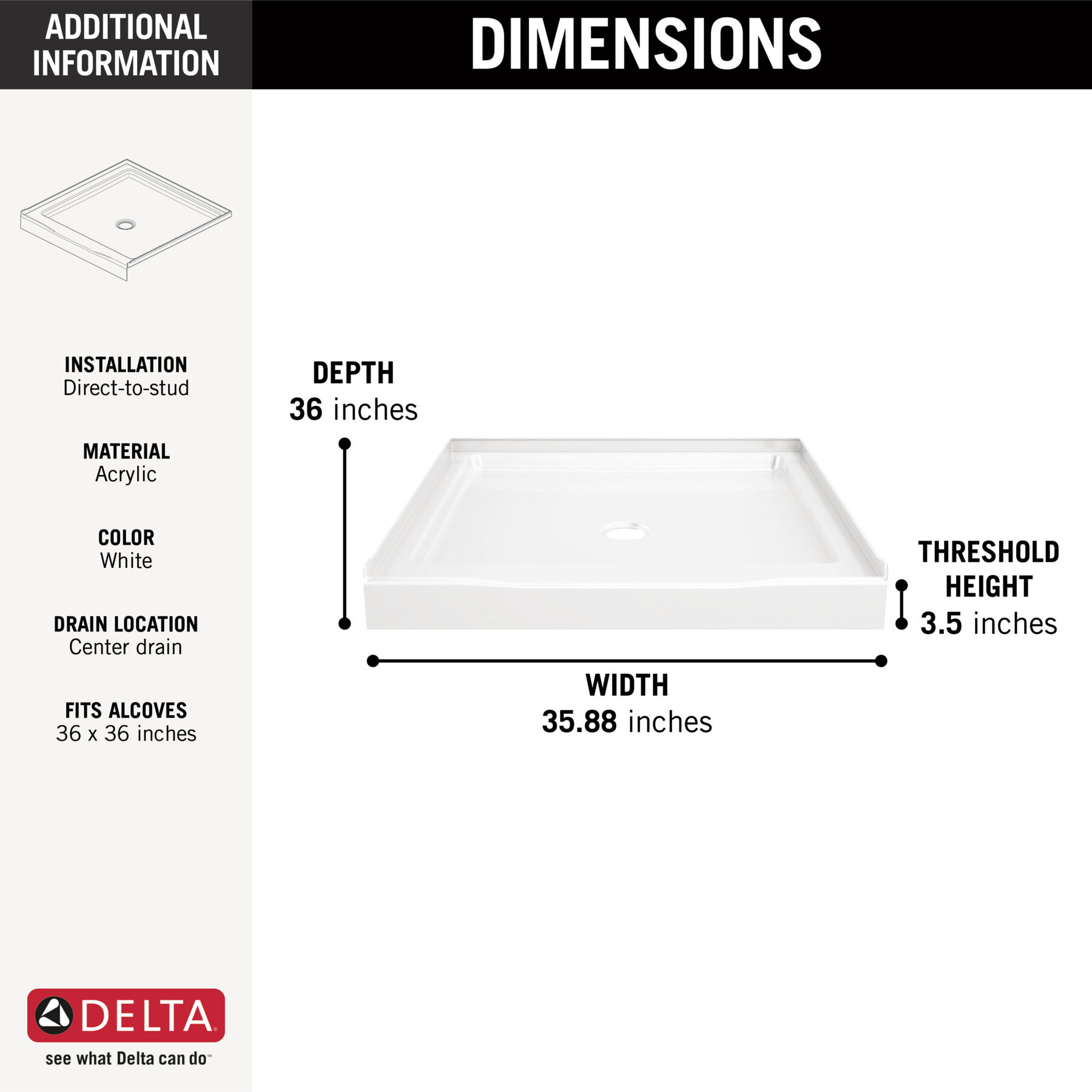 ProCrylic, 36 pulgadas x 36 pulgadas Shower Base, image 4