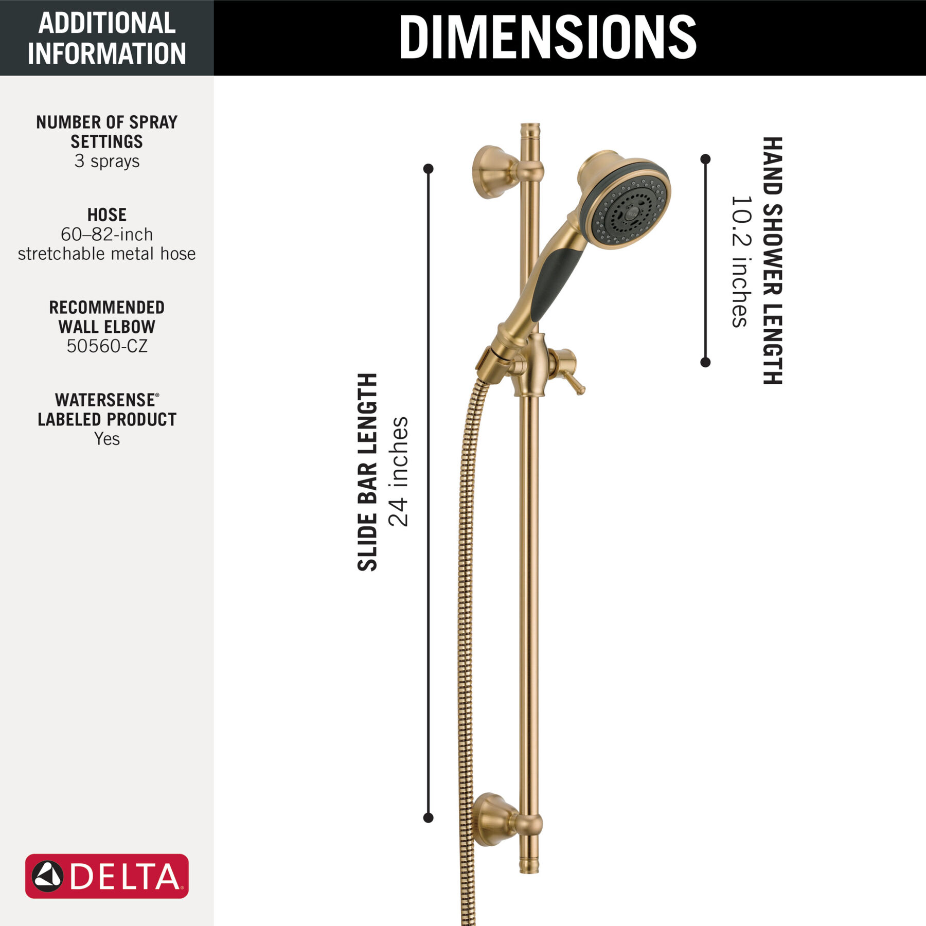 Ducha manual premium de 3 funciones con barra deslizante, imagen 5