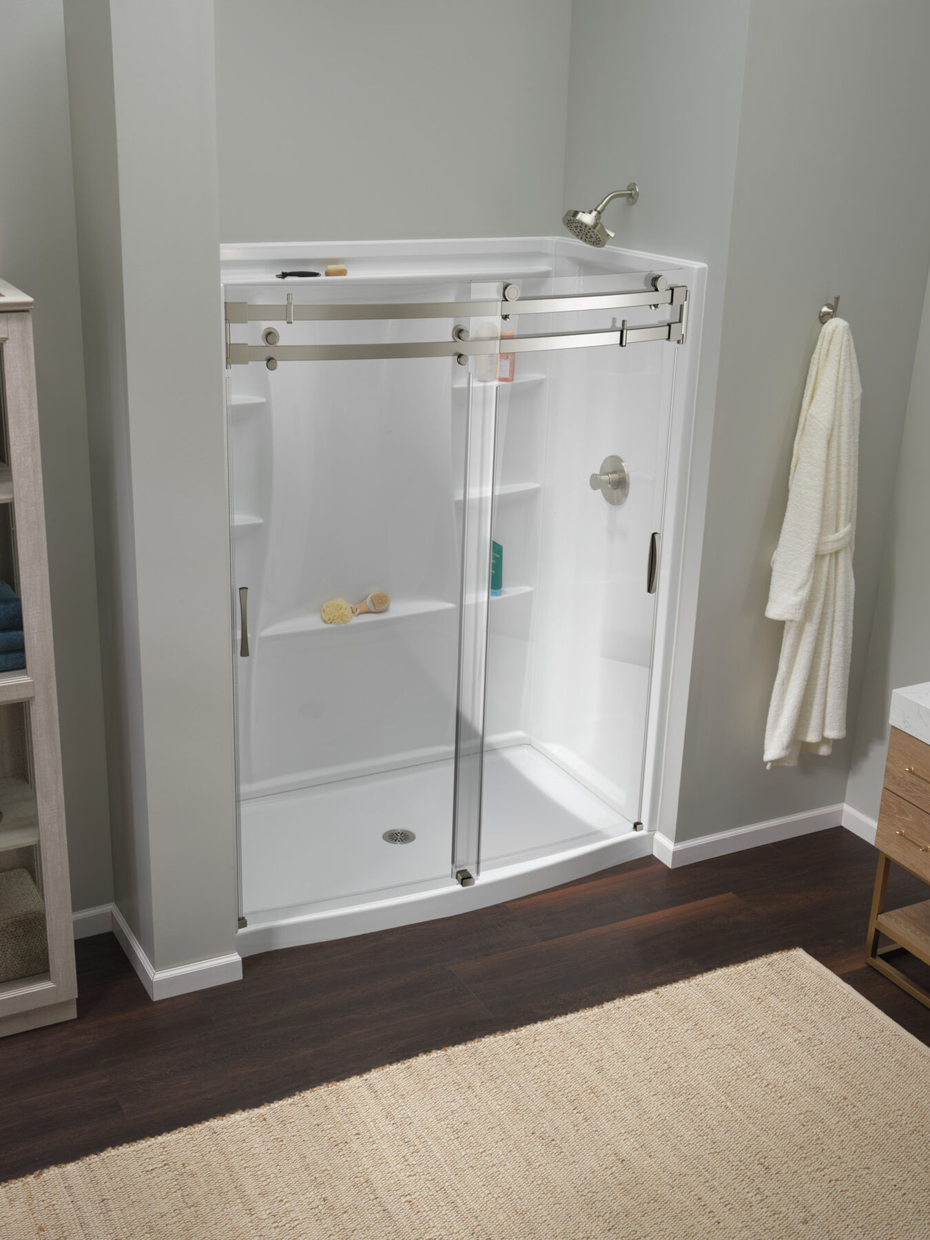 60x32 Alcove Shower Bundle with Door - Center Drain Curve, image 2