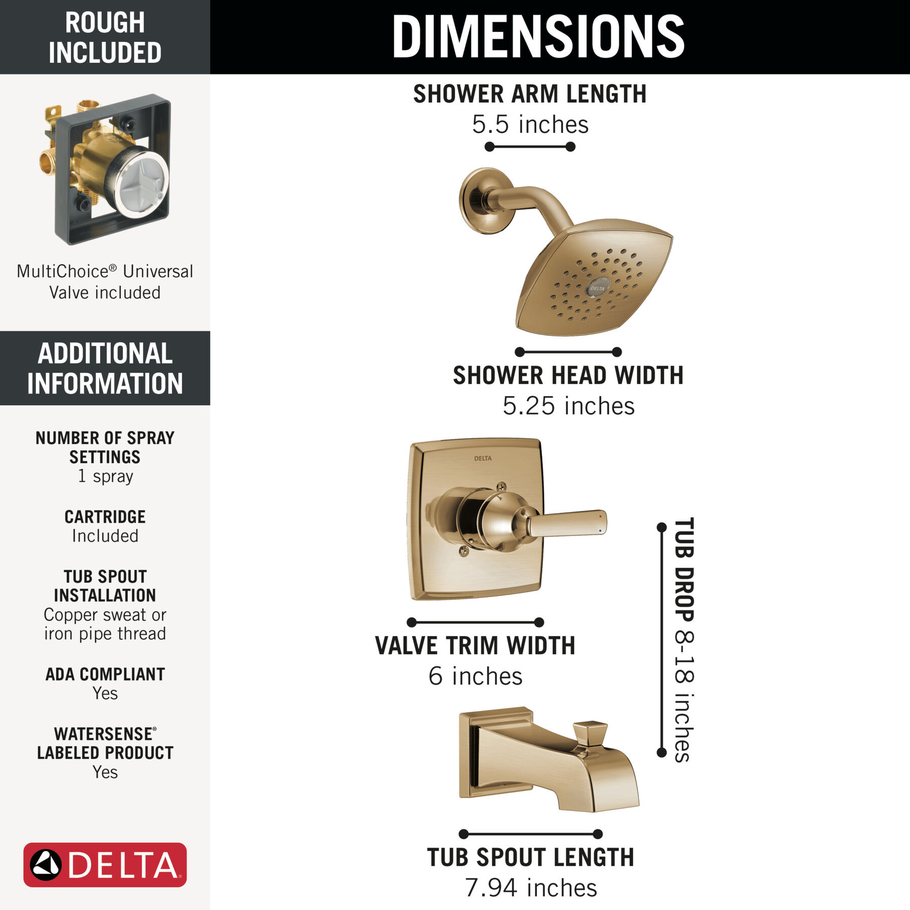 Tub Shower Trim with Universal Rough Bundle - 14 Series, image 1