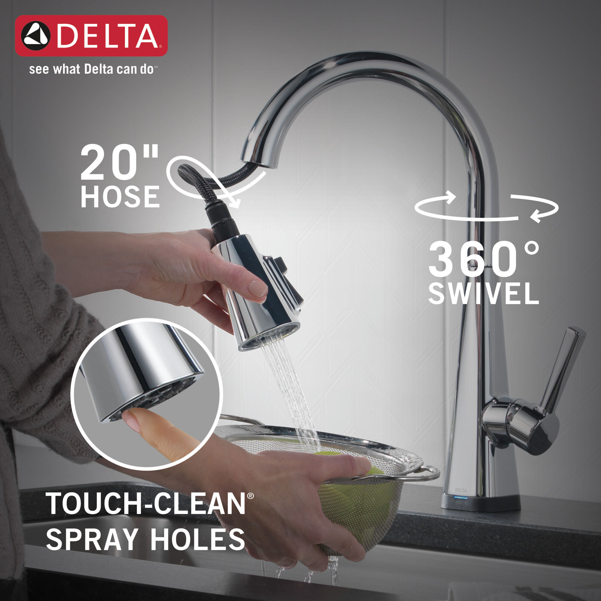 Llave para cocina de una manija extensible con tecnologia Touch2O cromada 19802TZ DST Delta Faucet