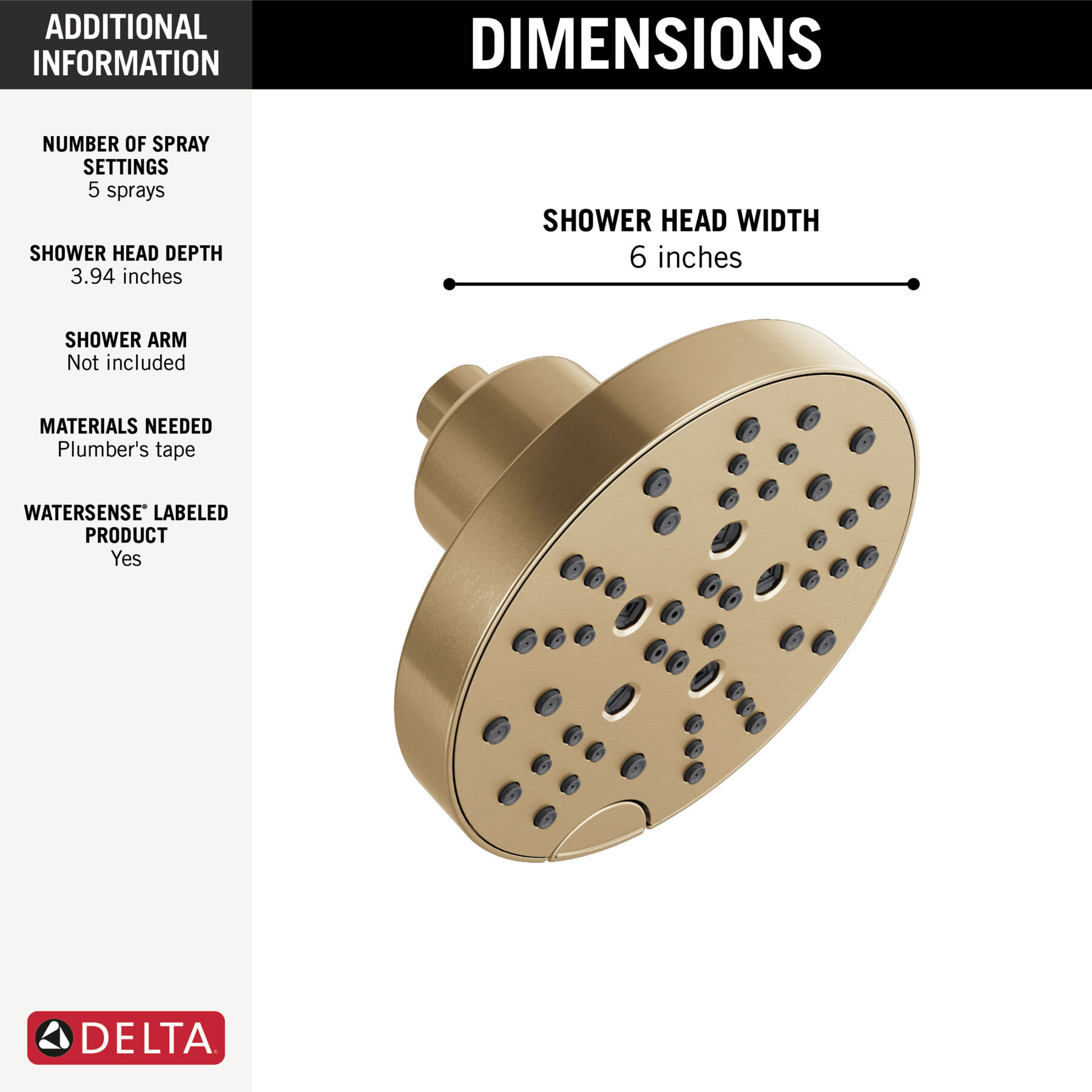 H2Okinetic® 5-Setting Contempoary Round Raincan Shower Head (Recertified), image 2