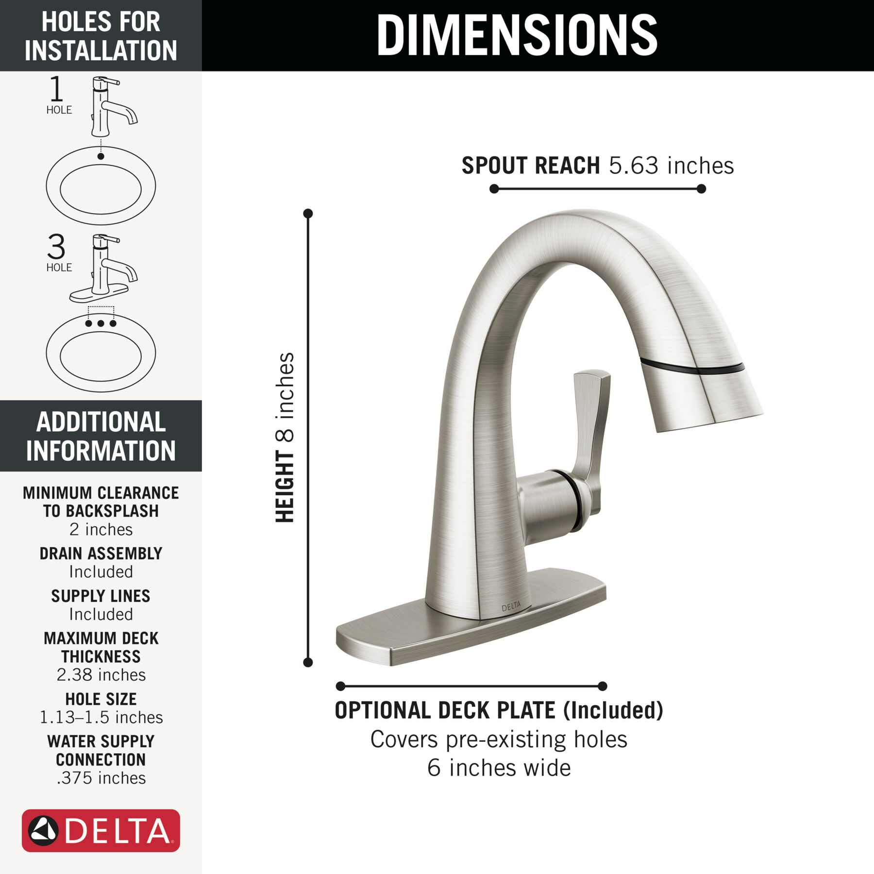 Llave para baño extensible de una manija Stryke®, imagen 1