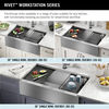 Lavabo de cocina estilo campestre/borde delantero tipo estación de trabajo con un receptáculo de acero inoxidable calibre 16 de 33" de montaje bajo encimera, con reborde WorkFlow™ y accesorios