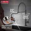 Llave para cocina extensible de una manija con tubo de salida con muelle con tecnología Touch<sub>2</sub>O®