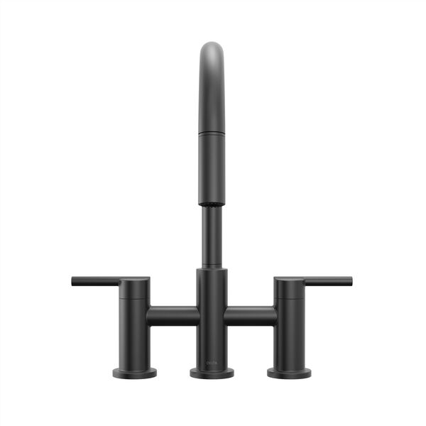 Llave para cocina tipo puente extensible con dos manijas