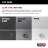 Lavabo de cocina tipo estación de trabajo con un receptáculo de compuesto de granito de 30" de montaje bajo encimera, con reborde WorkFlow™ y accesorios en negro metálico